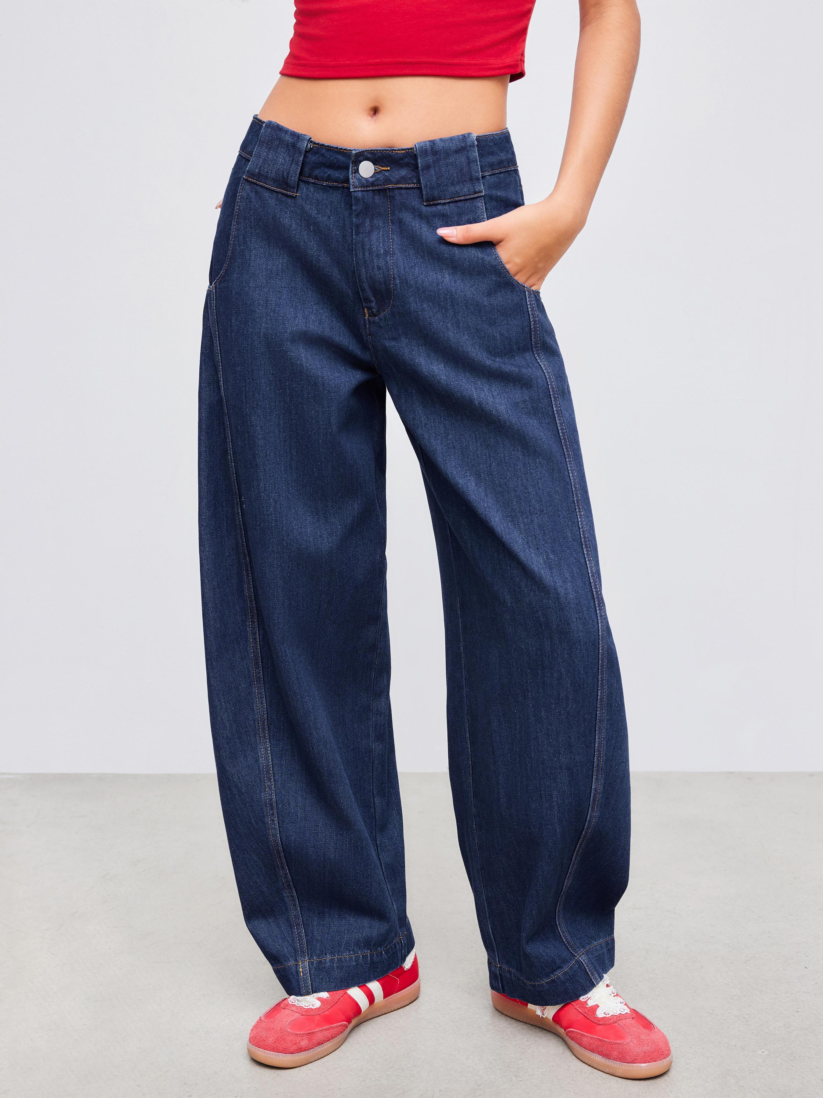 Cider Denim Mid Rise Solid Barrel-leg Jeans by CIDER