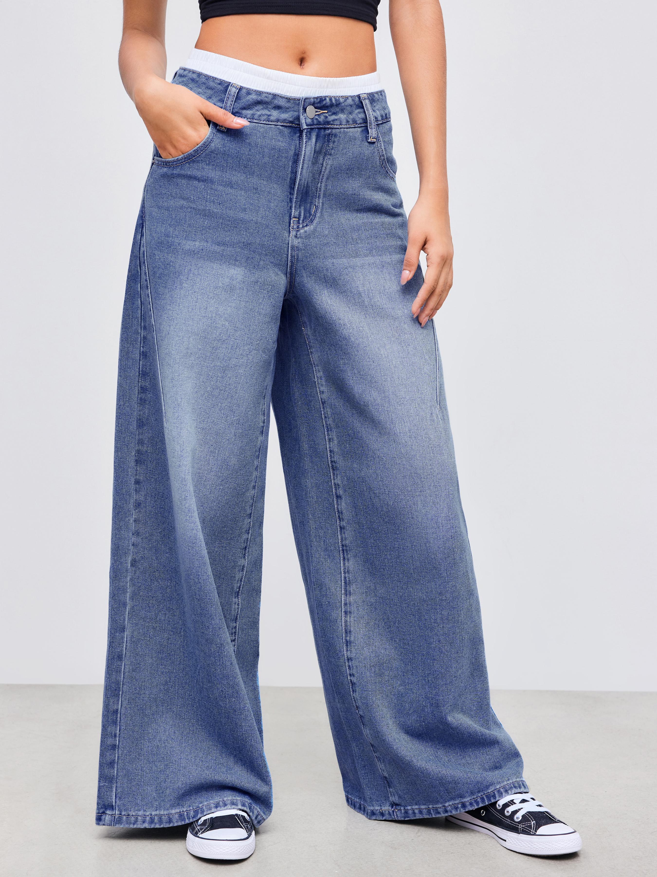 Cider Denim Mid Rise Solid Wide Leg Jeans by CIDER