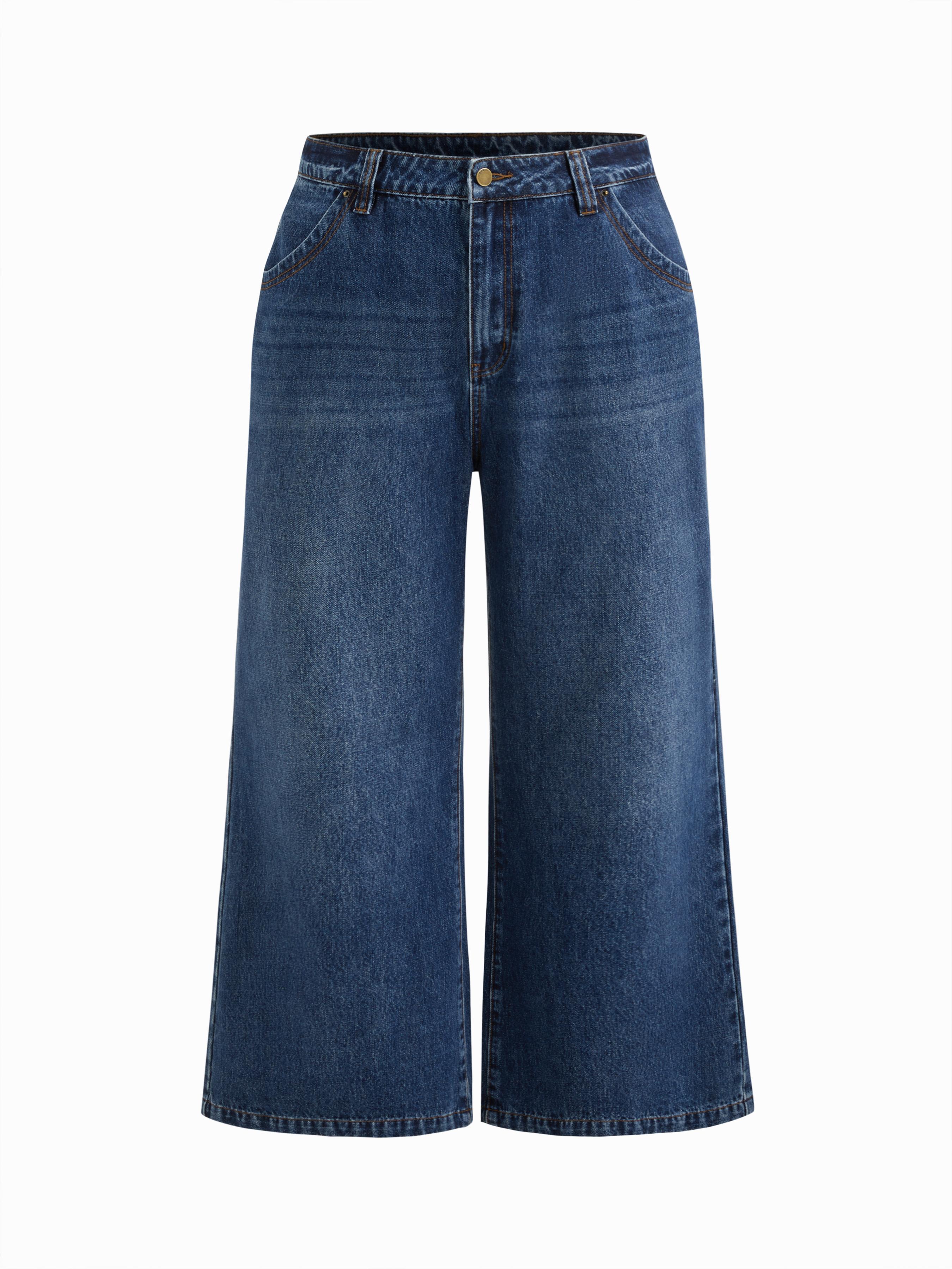 Cider Denim Mid Rise Washed Straight Leg Jeans Curve & Plus by CIDER