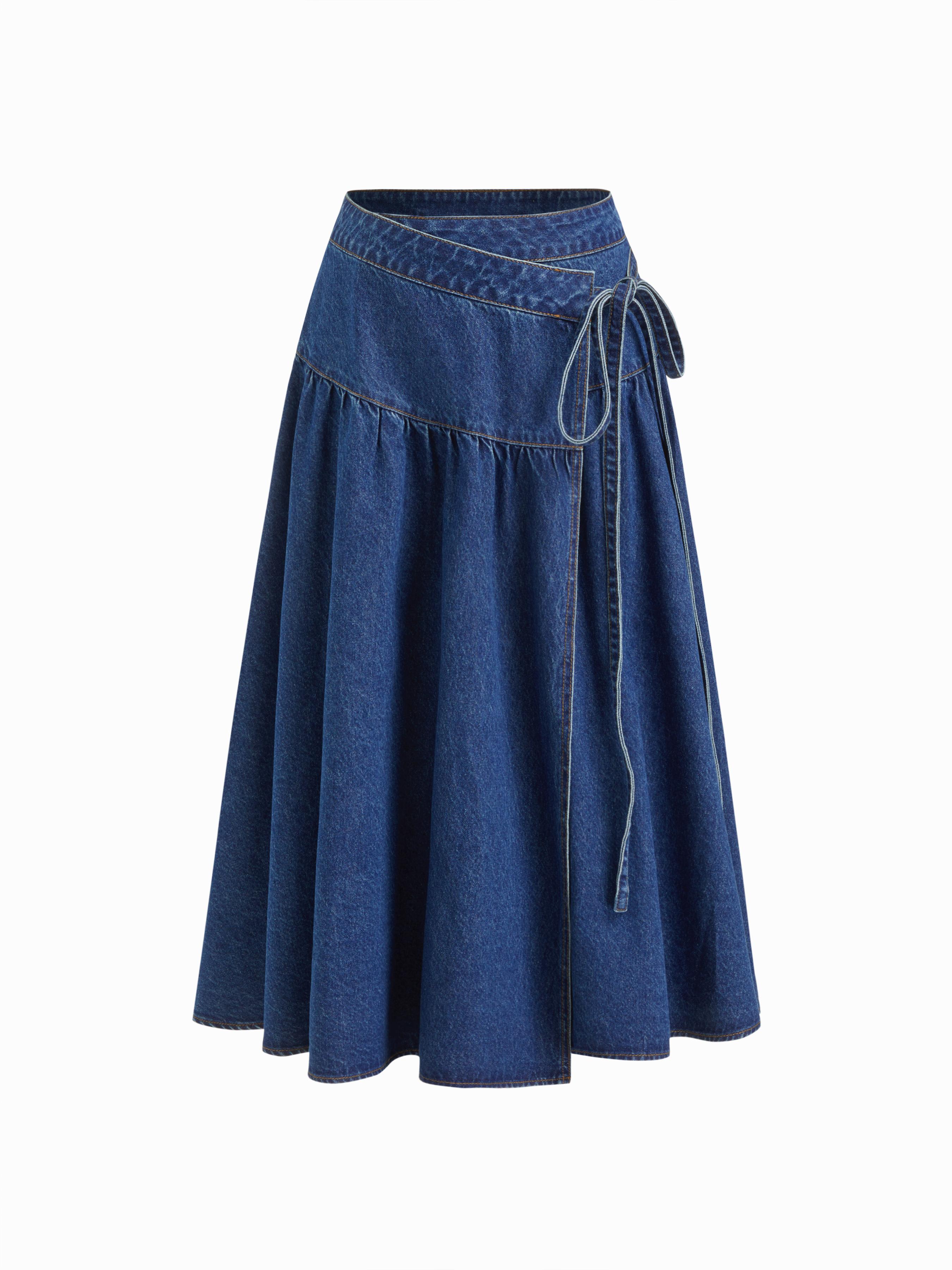 Cider Denim Mid Rise Wrap Tie Side Maxi Skirt by CIDER