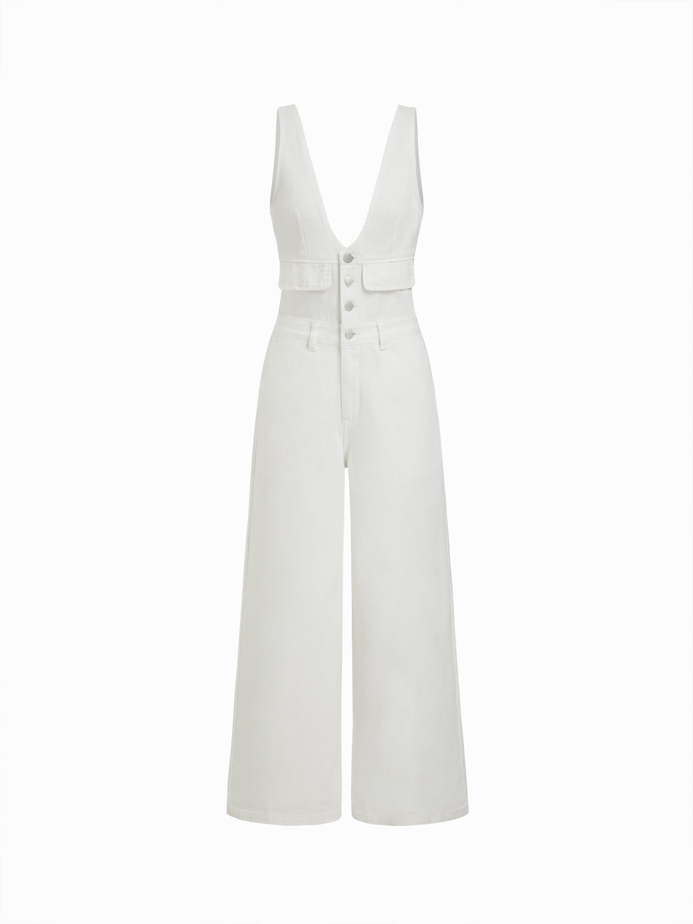 Cider Denim V-neck Button Pocket Wide Leg Jumpsuit by CIDER