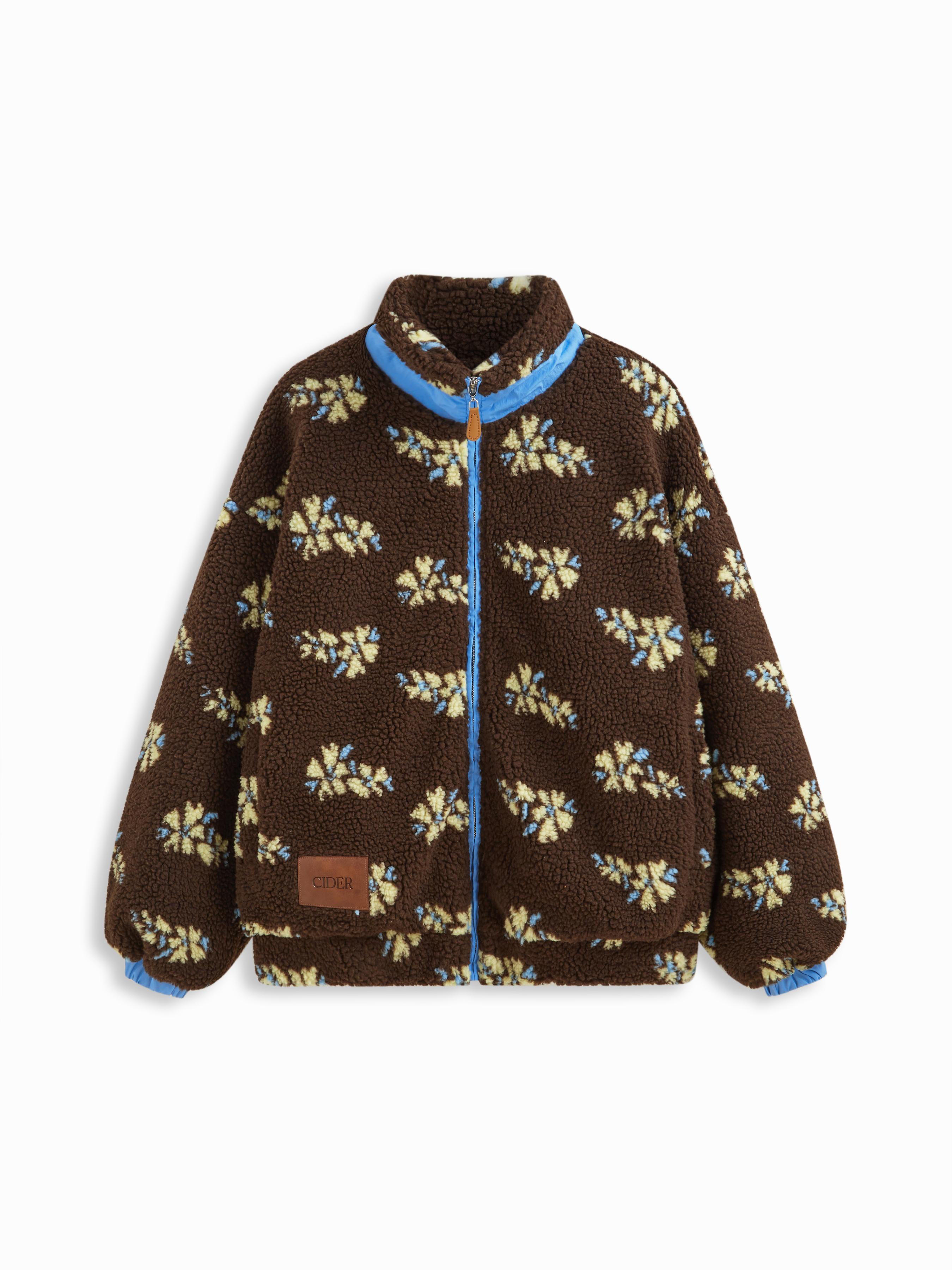 Cider Fleece Floral Zip Through Oversized Jacket by CIDER