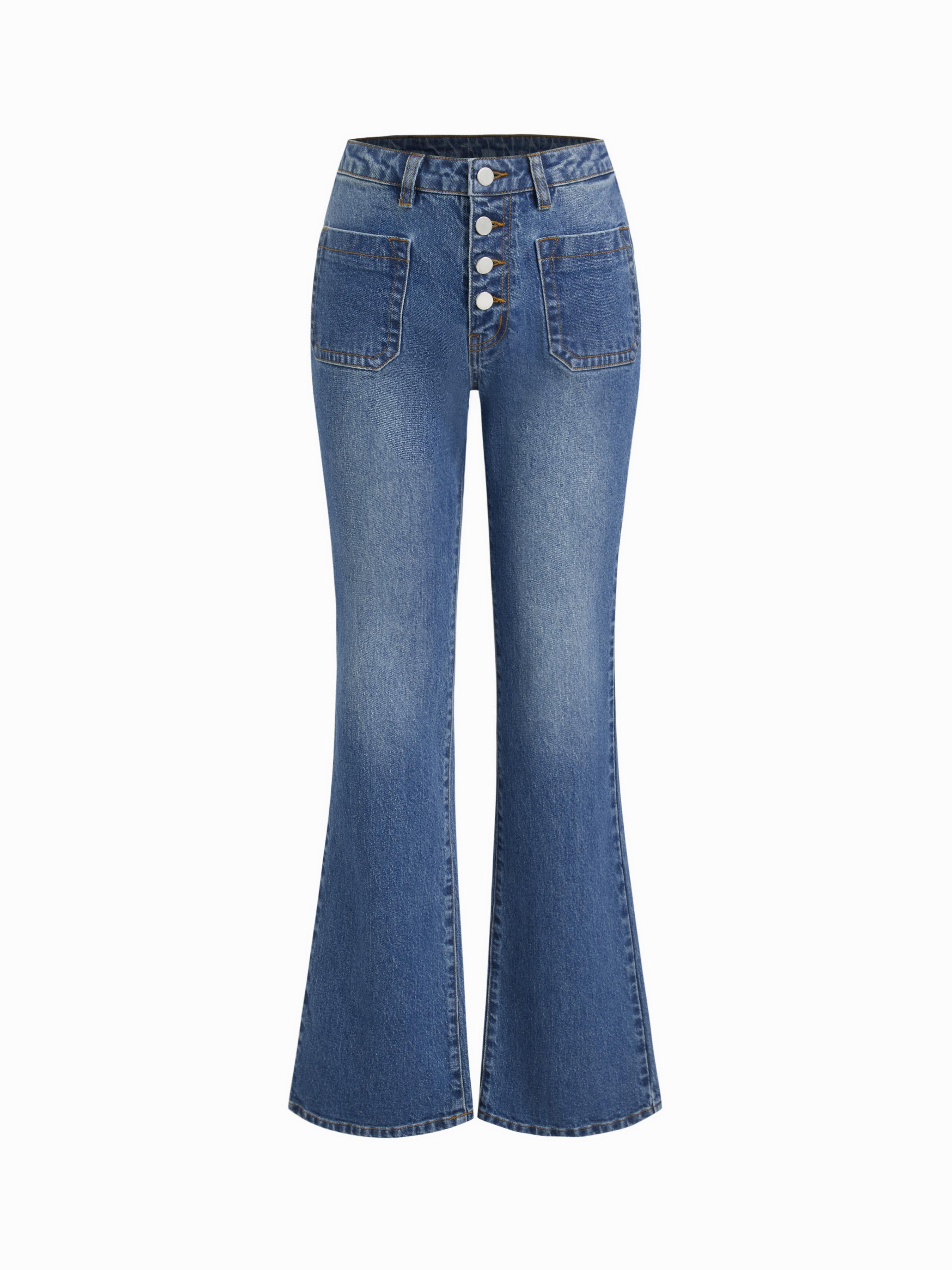 Cider Stretch Denim Mid Rise Multi Button Bootcut Jeans by CIDER