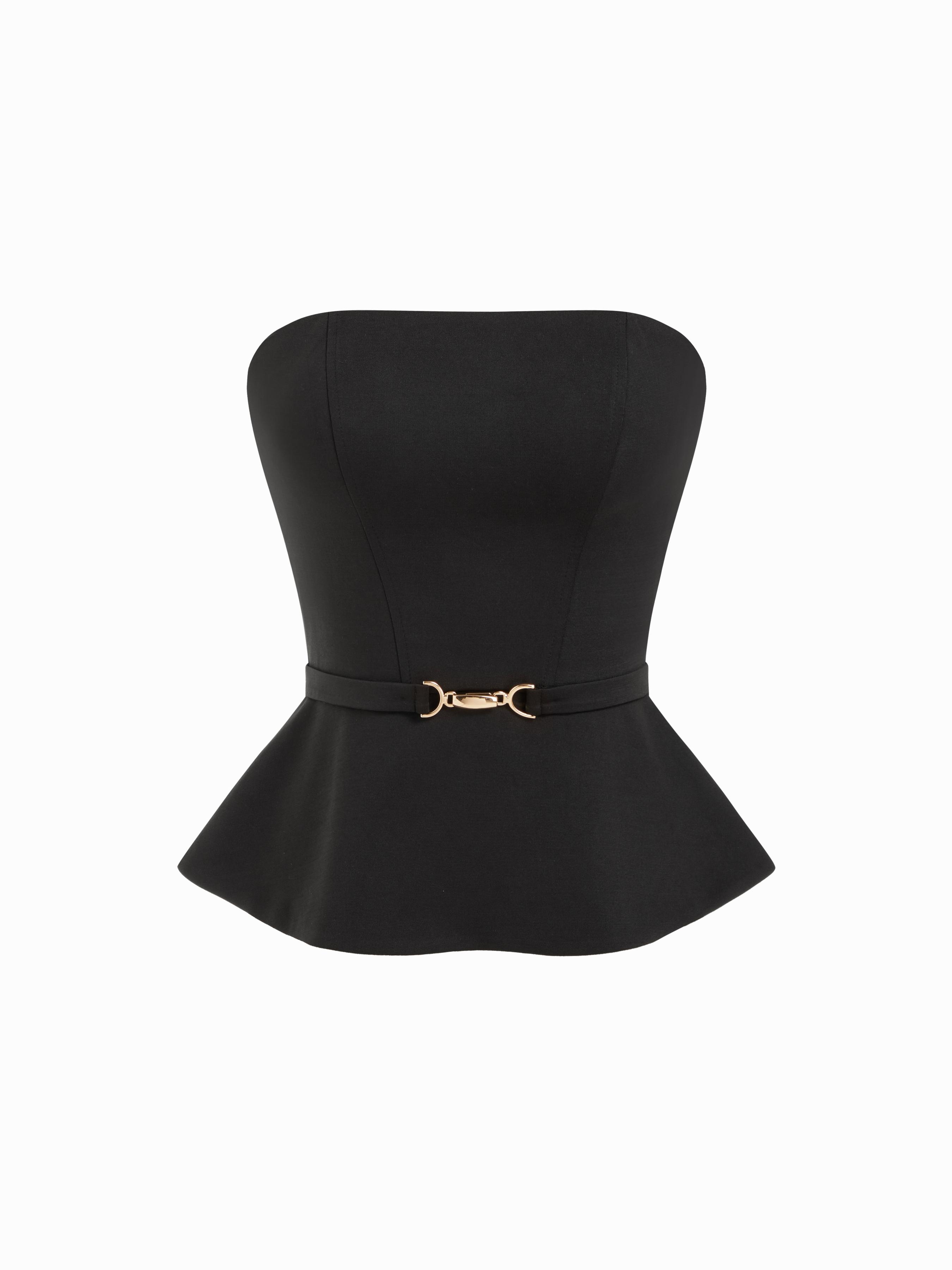 Cinched Waist Metal Detail Belted Bandeau Top by CIDER