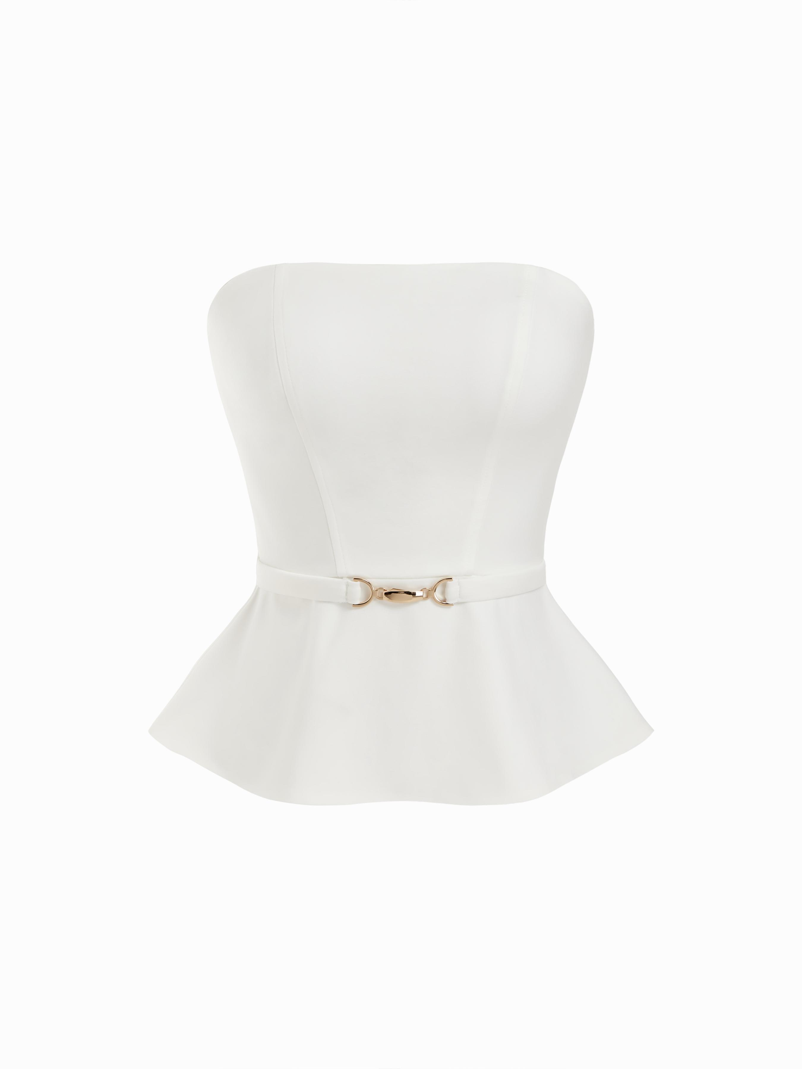 Cinched Waist Metal Detail Belted Bandeau Top by CIDER