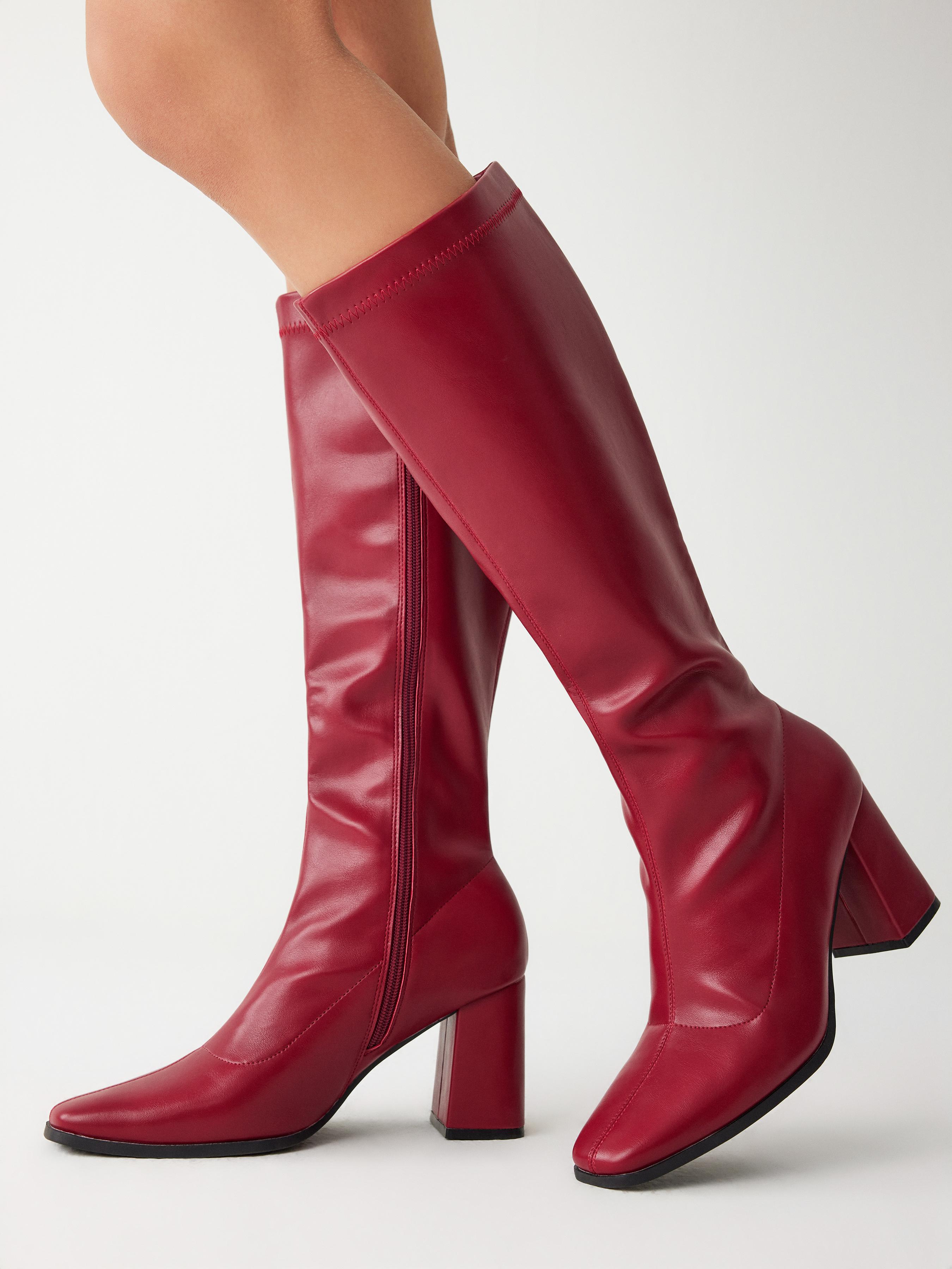 Classic Chunky Heeled Faux Leather Knee High Boots by CIDER