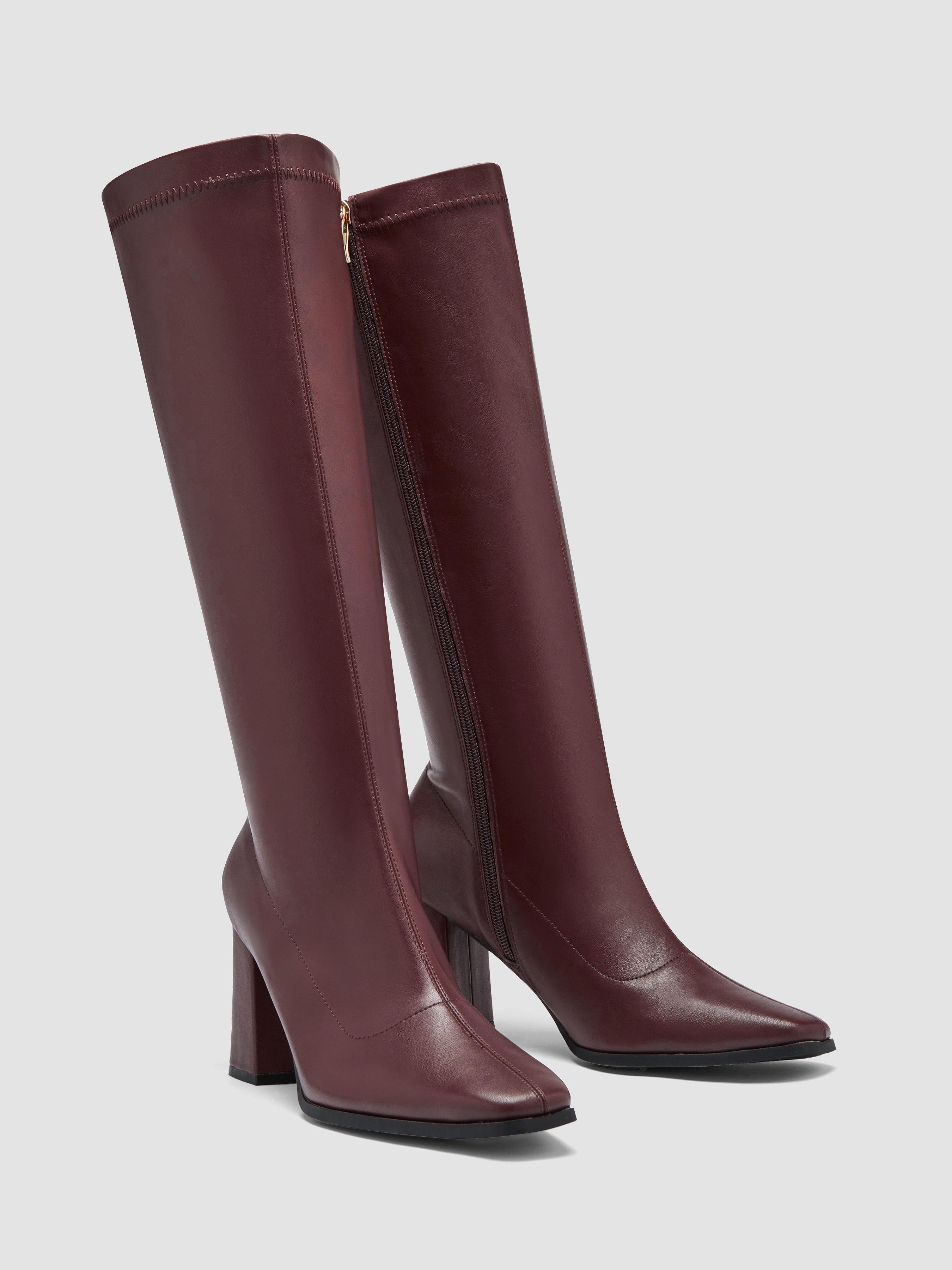 Classic Chunky Heeled Faux Leather Knee High Boots by CIDER