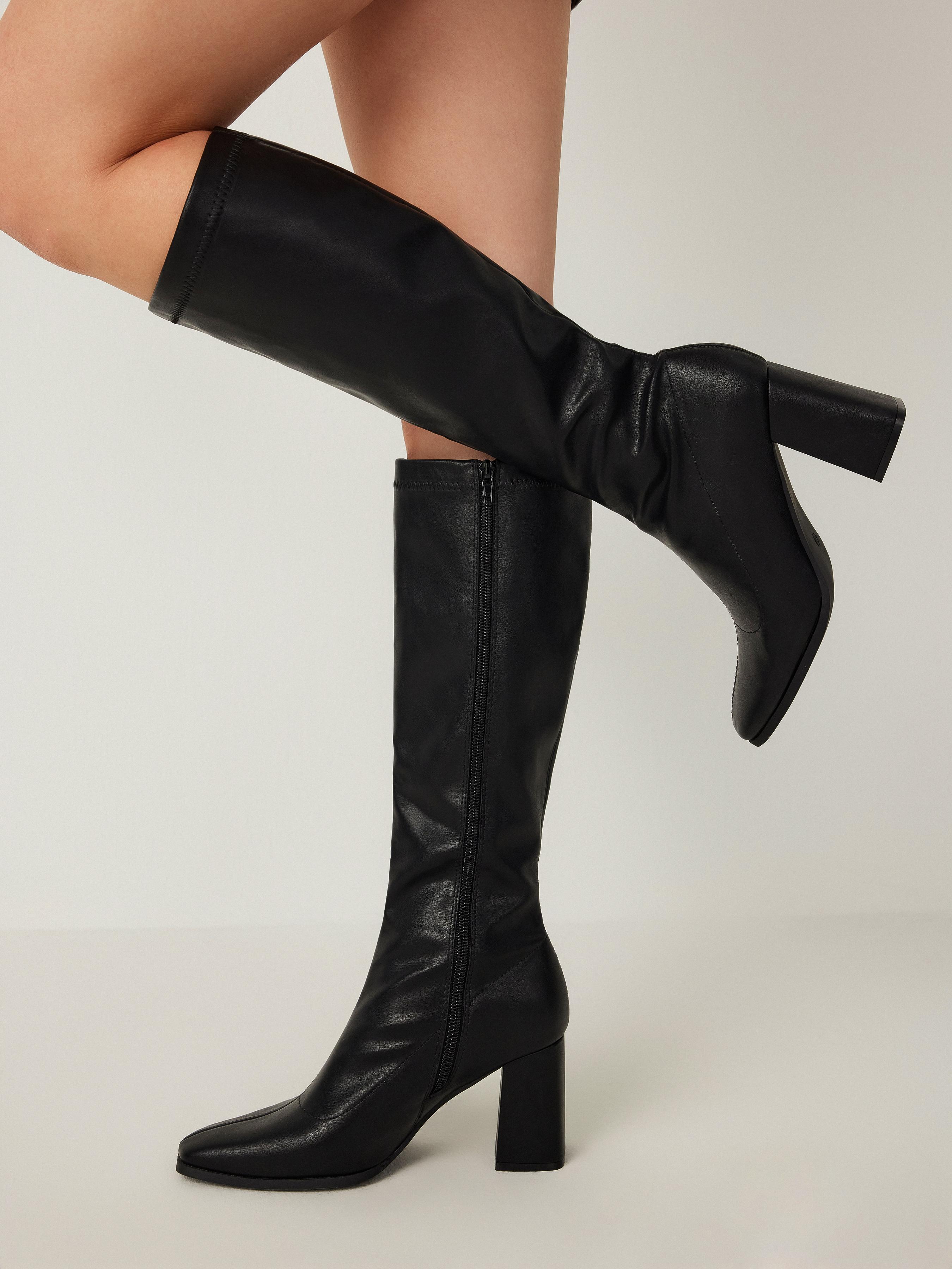 Classic Chunky Heeled Faux Leather Knee High Boots by CIDER