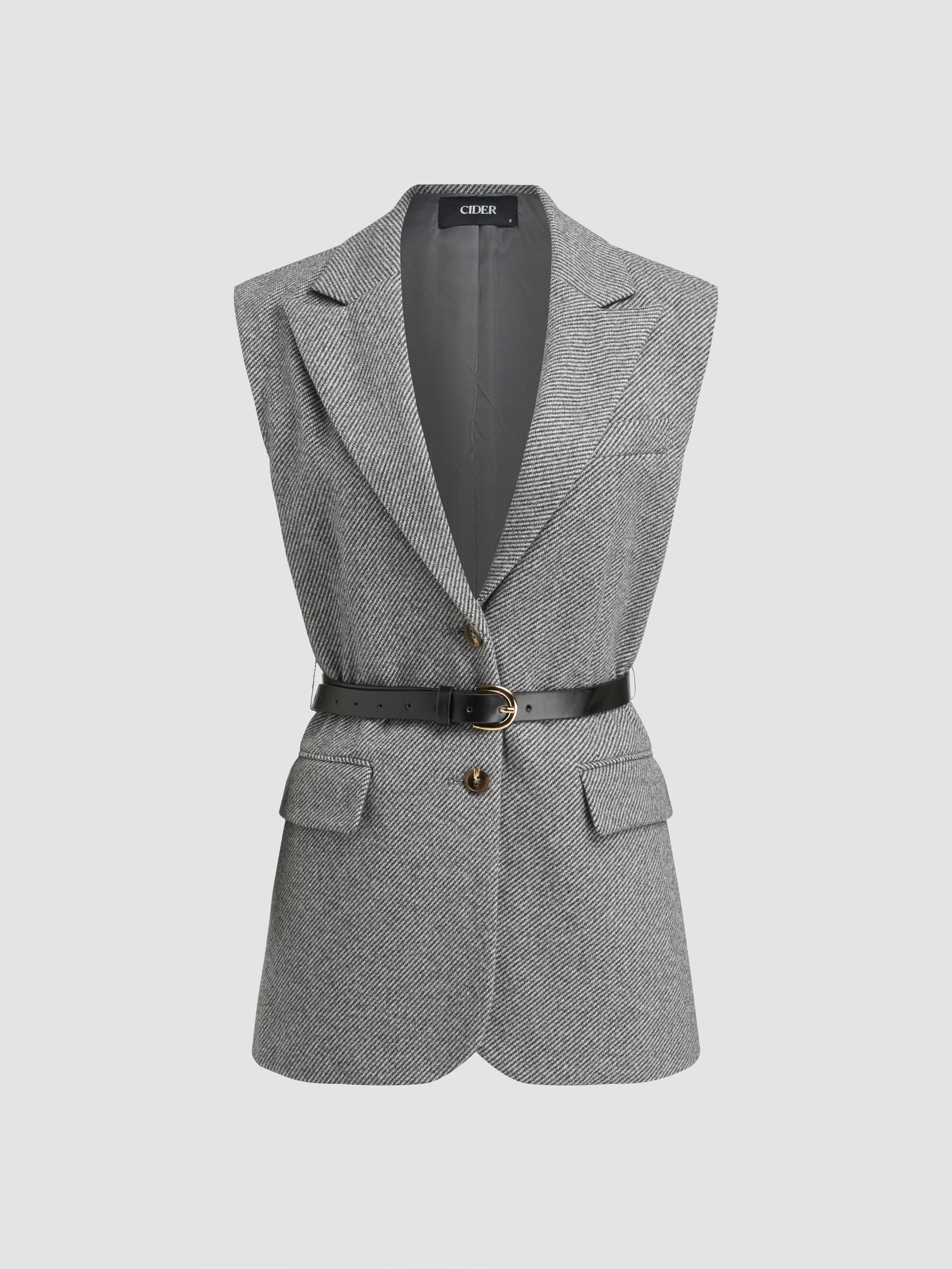 Collar Button Blazer Vest With Belt by CIDER
