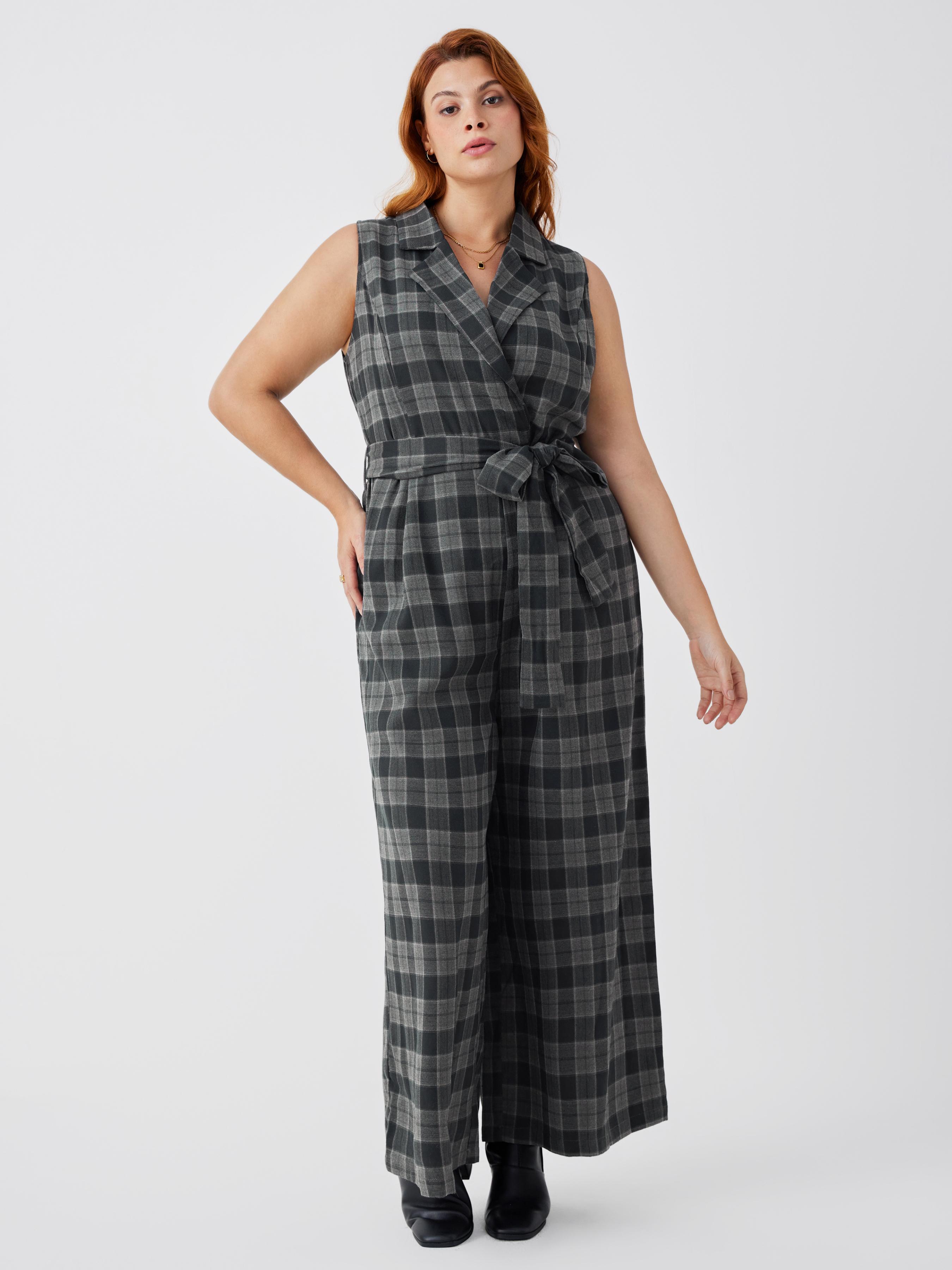 Collar Check Bowknot Jumpsuit Curve & Plus by CIDER