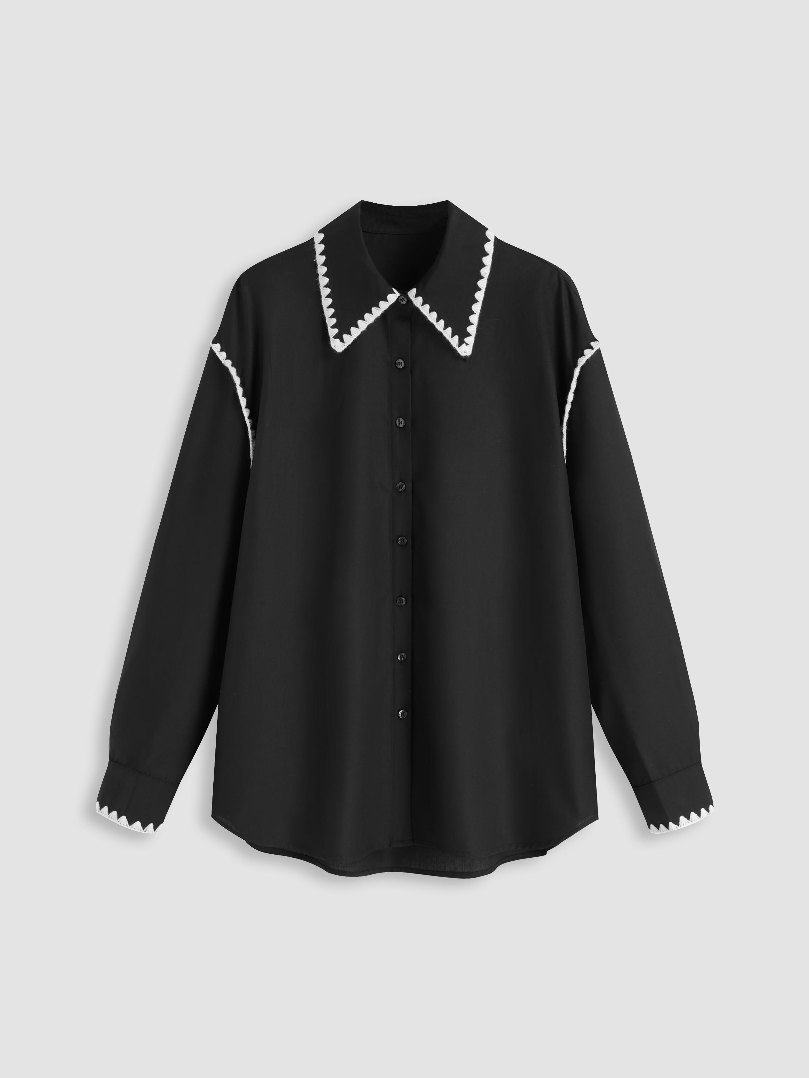 Collar Contrasting Binding Long Sleeve Oversized Shirt by CIDER