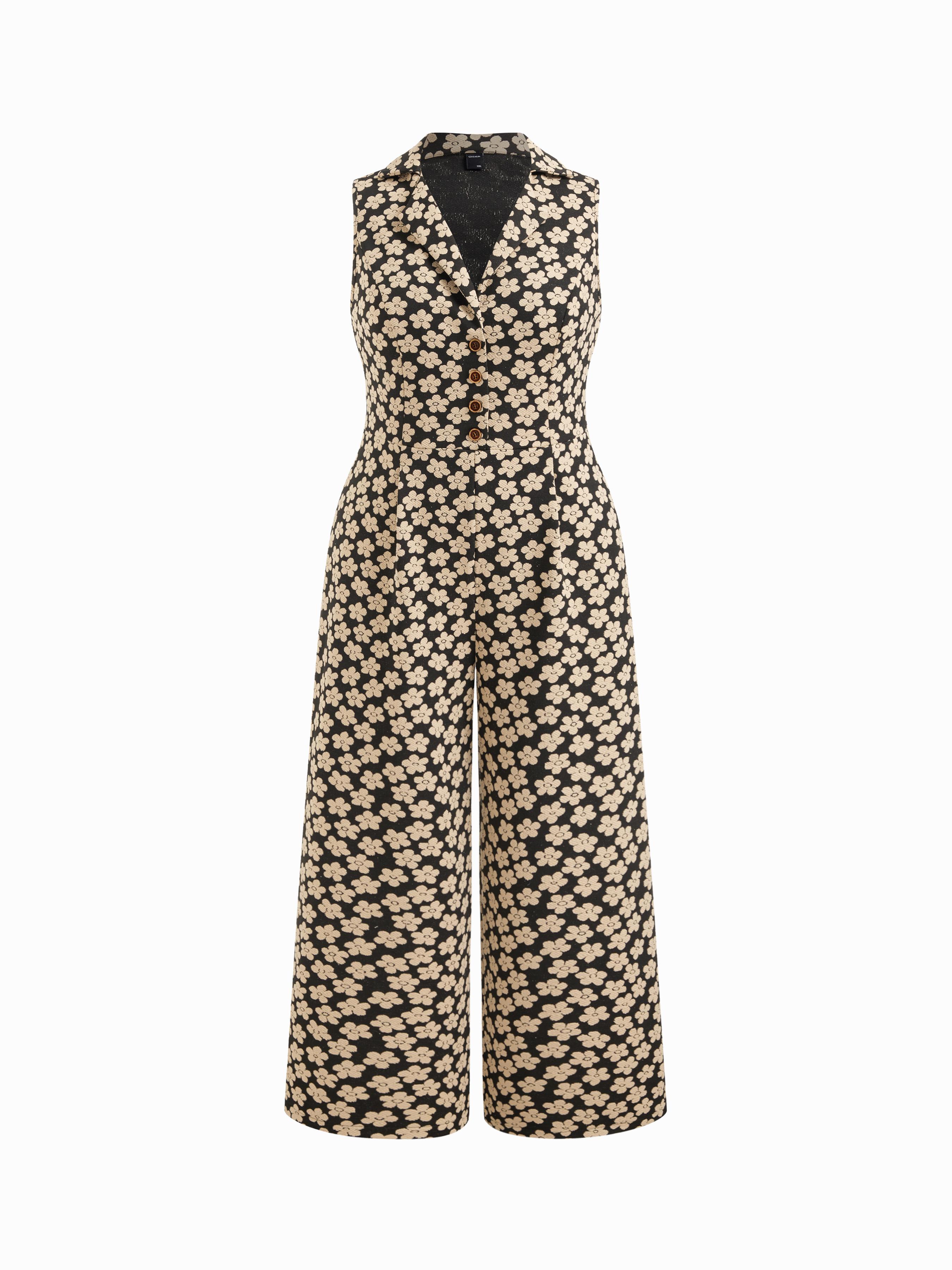 Collar Floral Wide Leg Jumpsuit Curve & Plus by CIDER