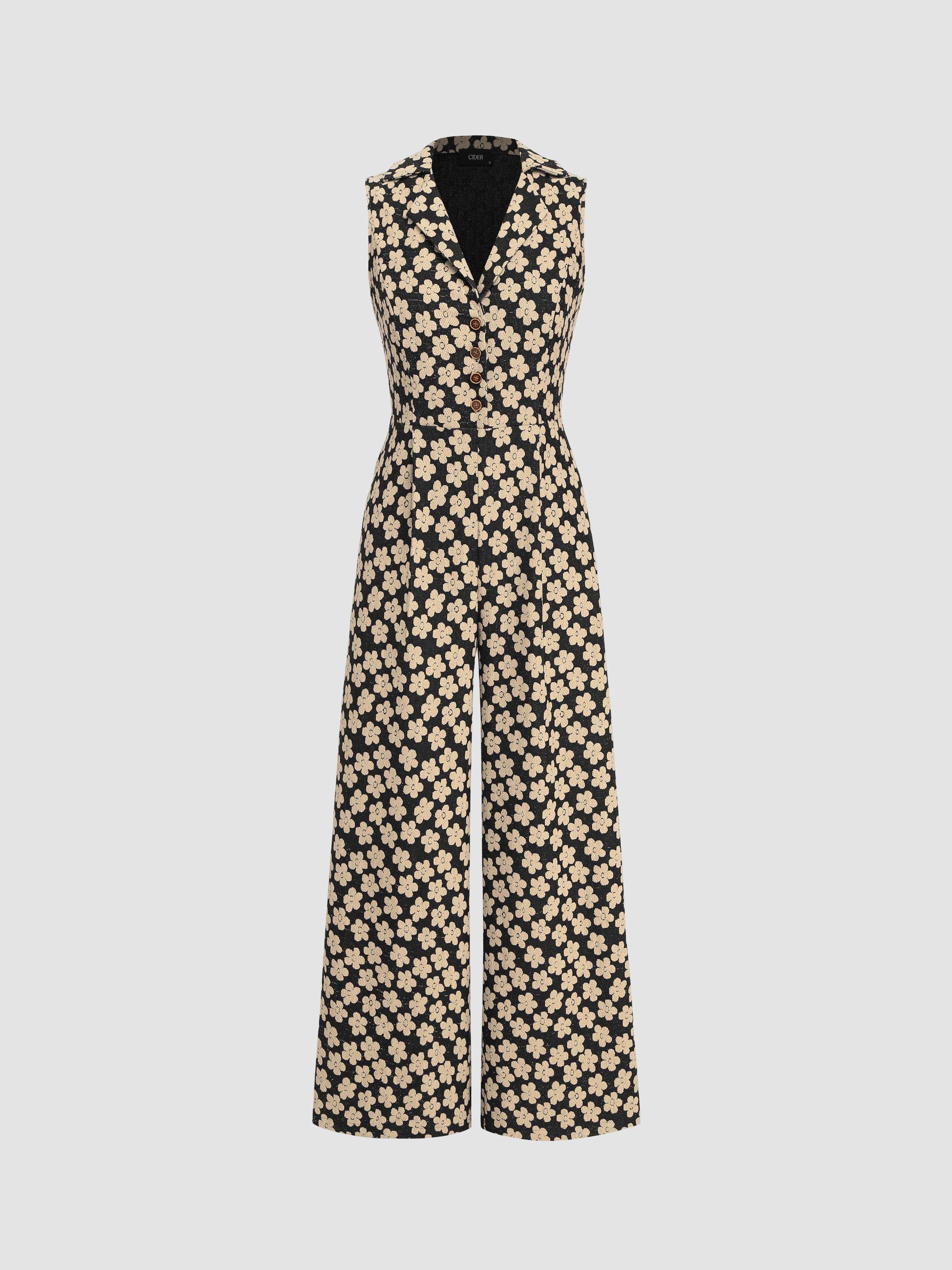 Collar Floral Wide Leg Jumpsuit by CIDER