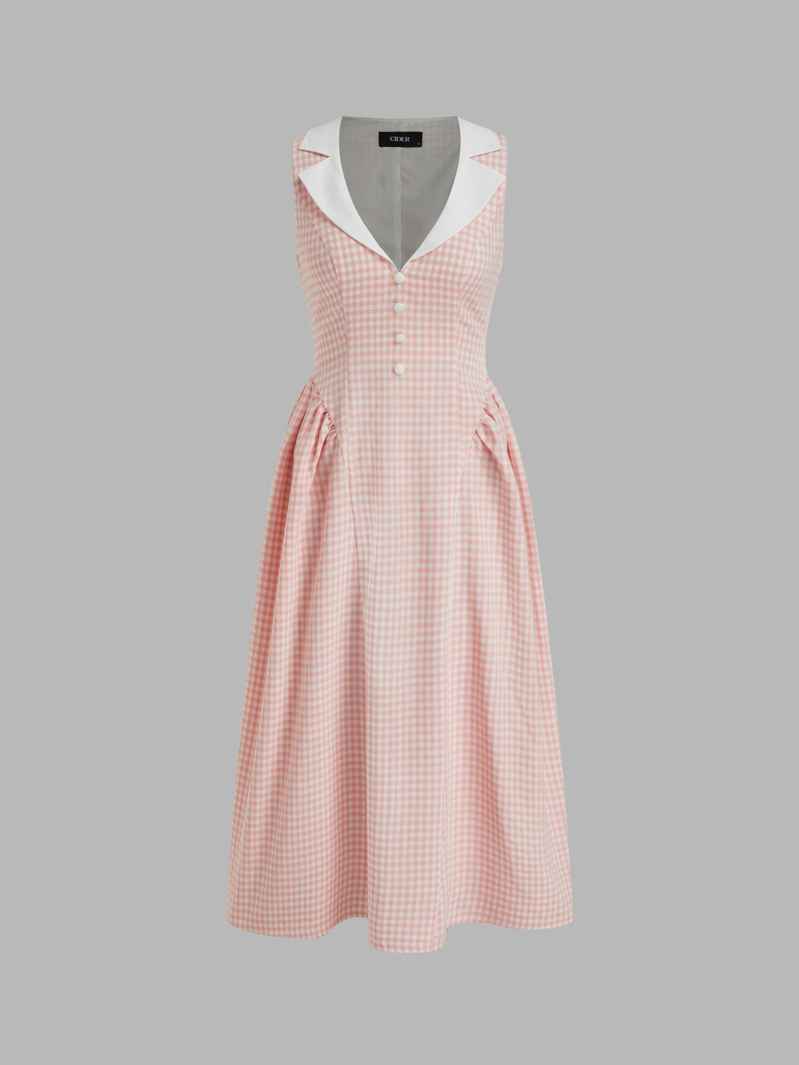 Collar Gingham Ruffle Maxi Dress by CIDER