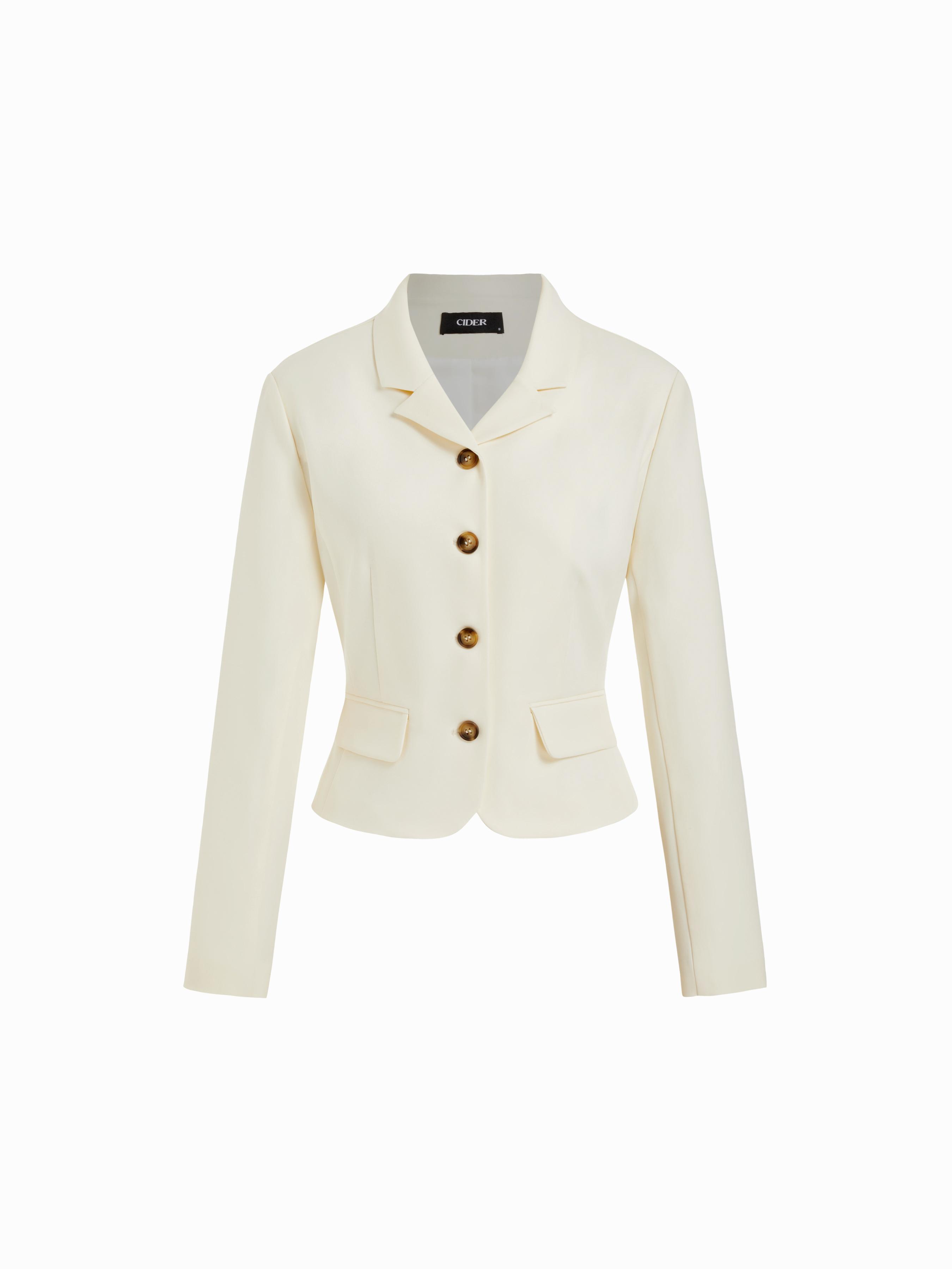 Collar Long Sleeve Button Front Crop Blazer by CIDER