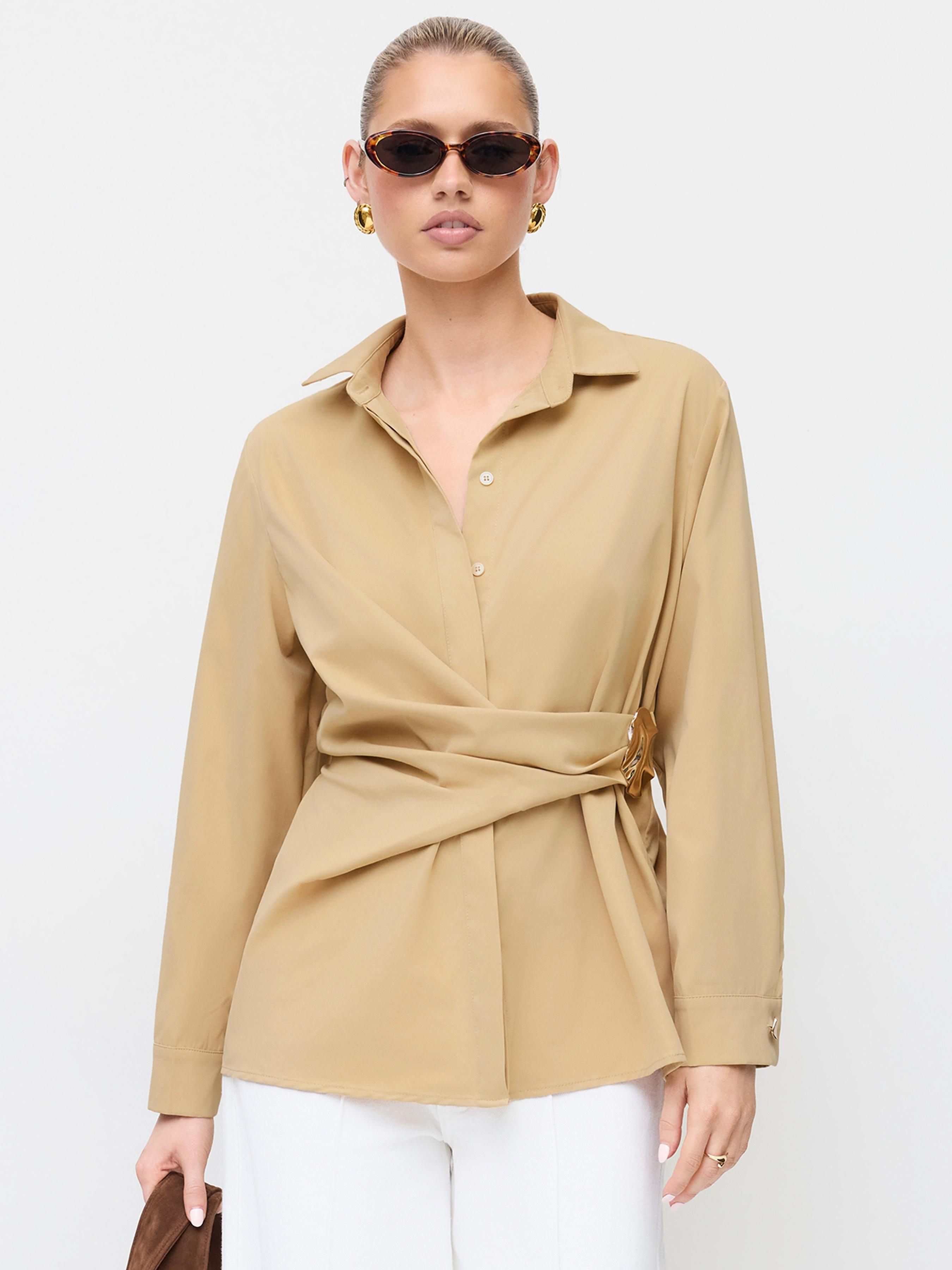 Collar Long Sleeve Metal Detail Knotted Blouse by CIDER
