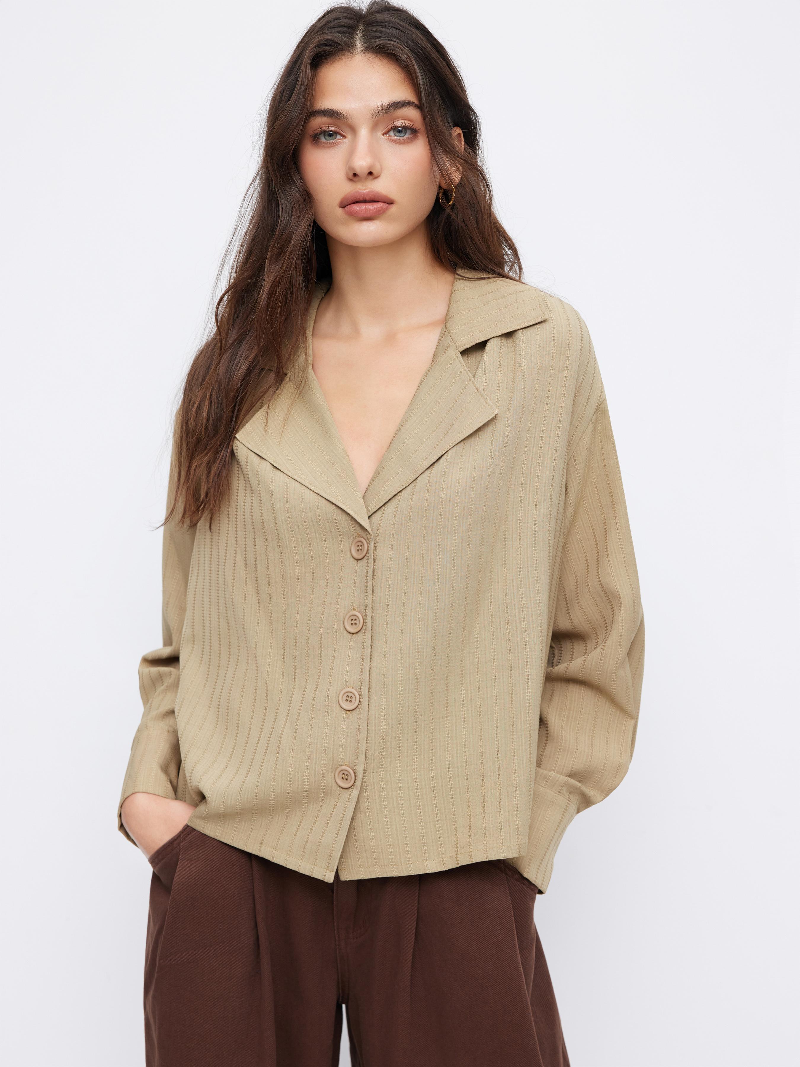 Collar Long Sleeve Striped Button Blouse by CIDER