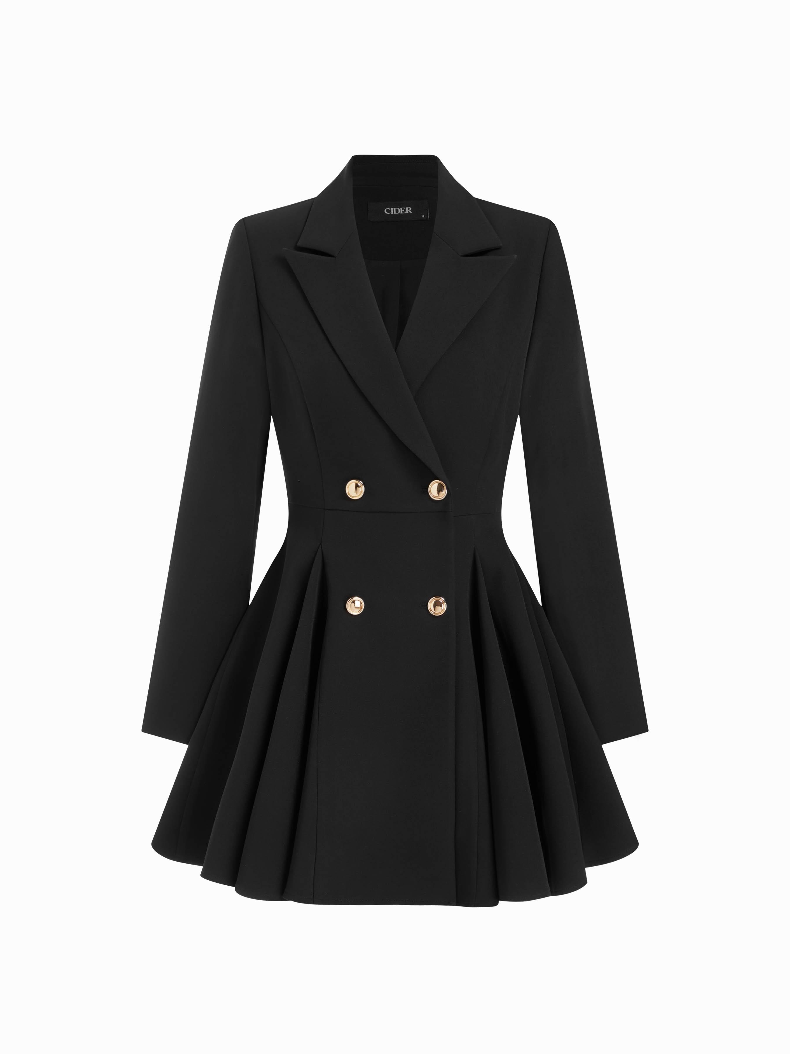 Collar Metal Button Detail Pleated Blazer Mini Dress by CIDER