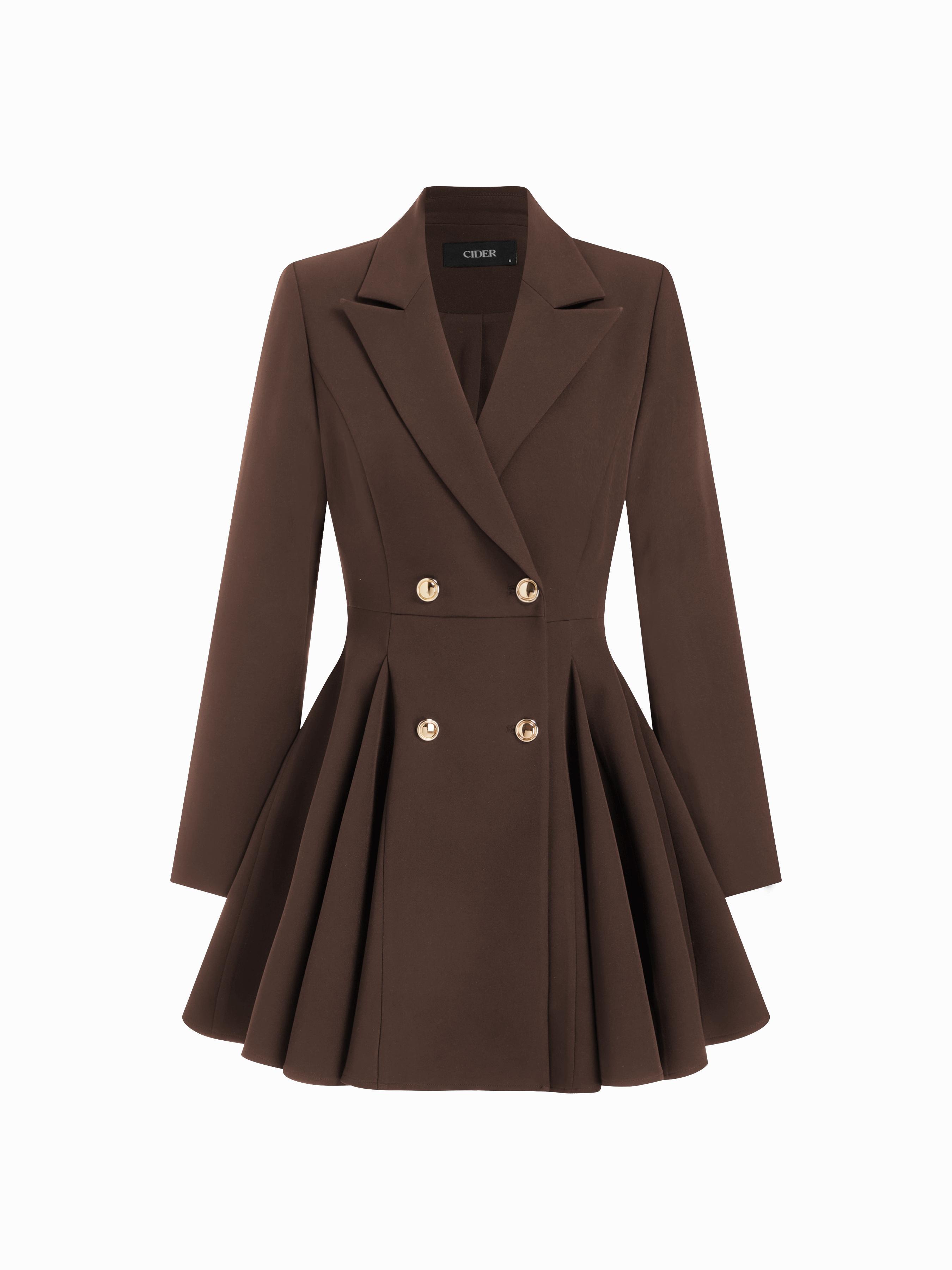 Collar Metal Button Detail Pleated Blazer Mini Dress by CIDER