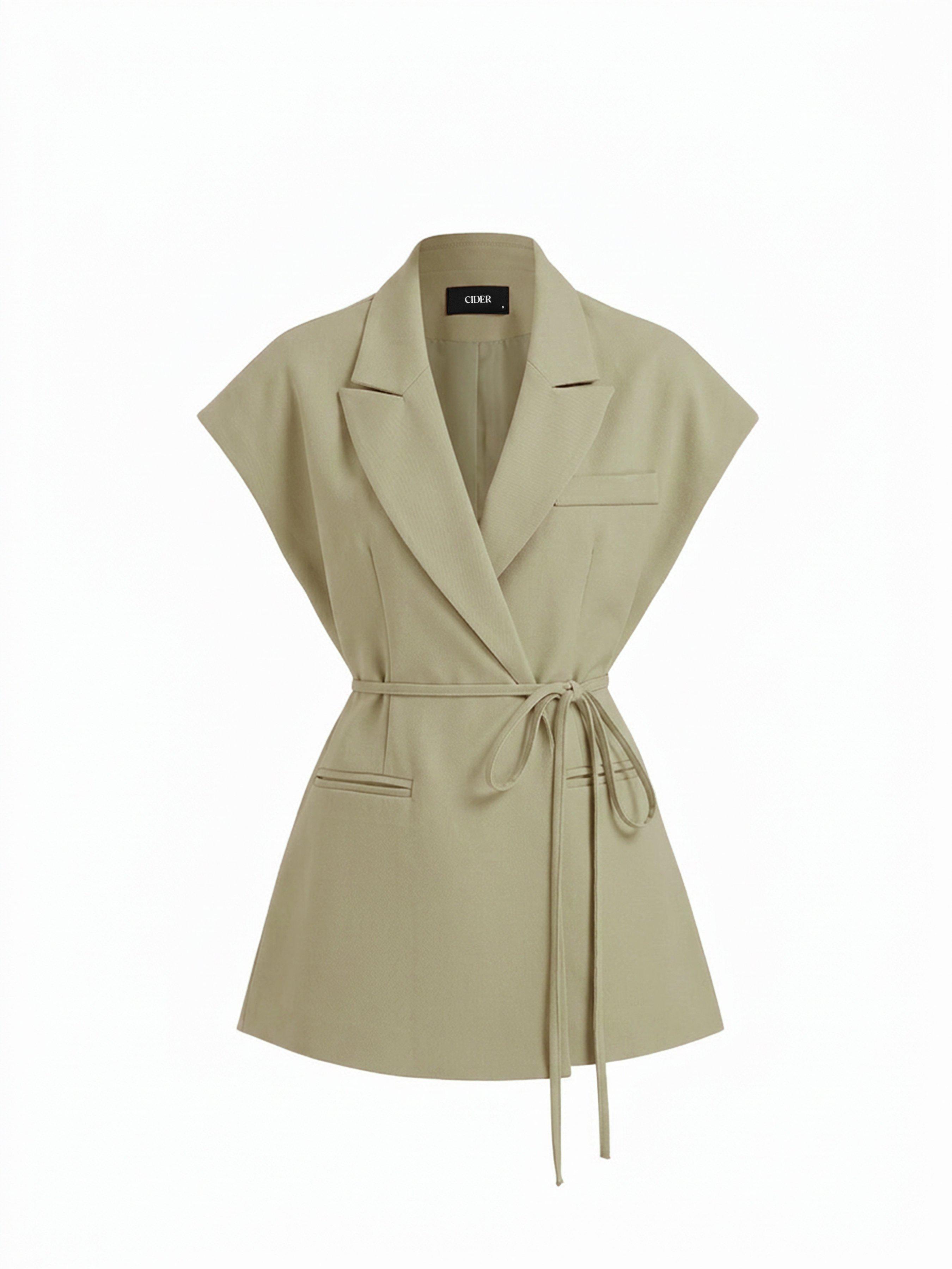 Collar Oversized Belted Sleeveless Blazer Vest by CIDER
