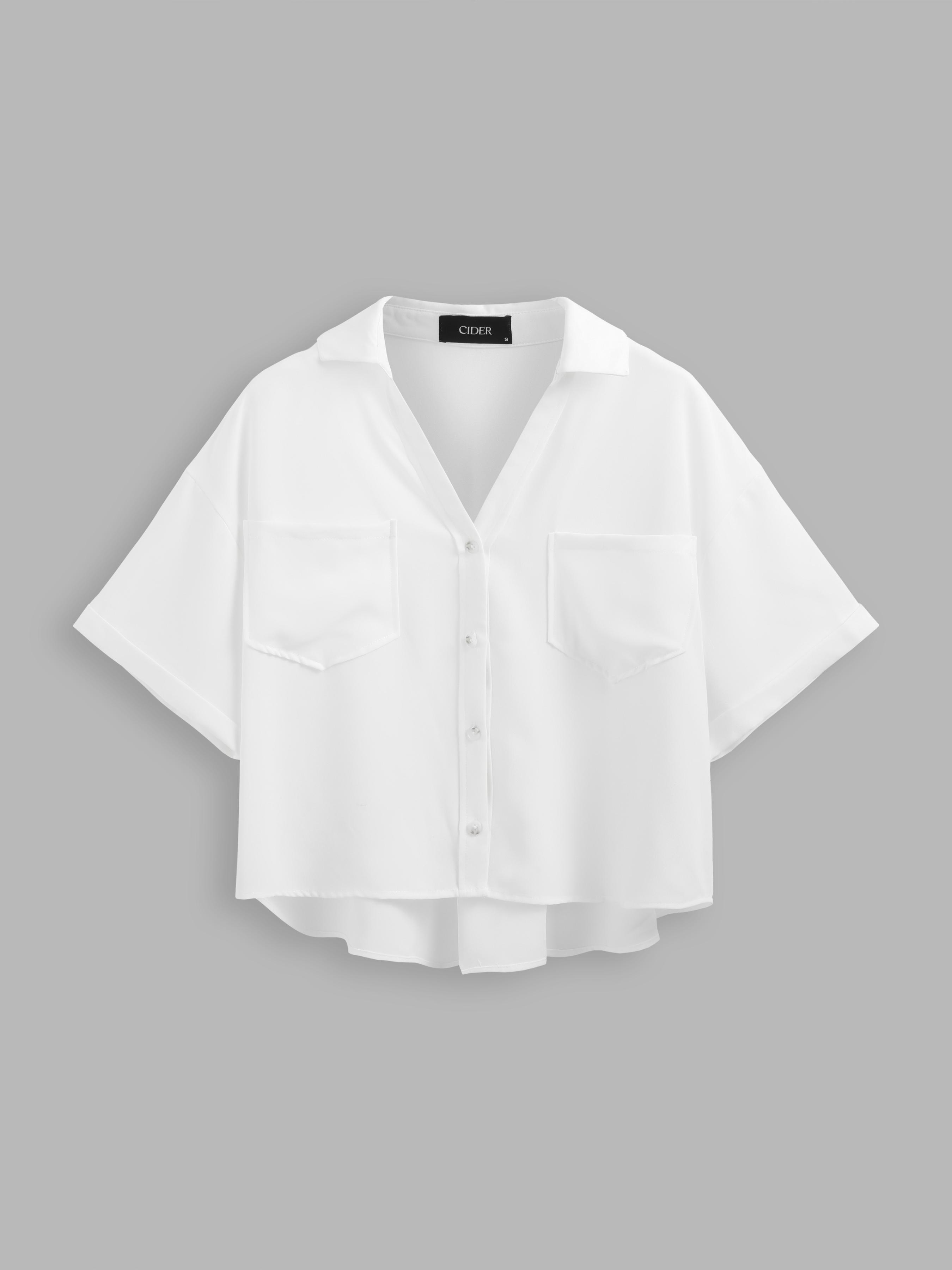 Collar Pocket Short Sleeve Crop Shirt by CIDER