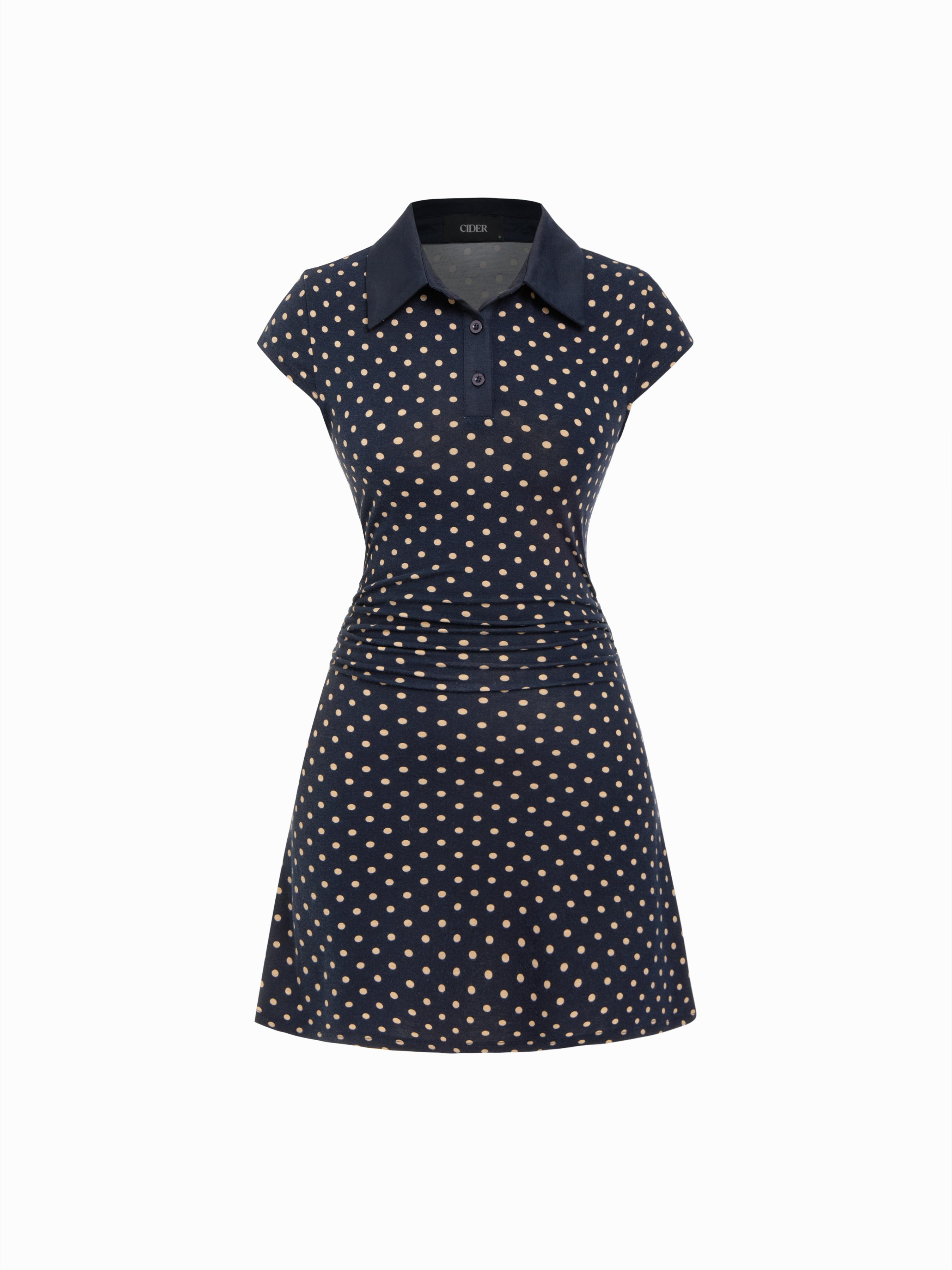 Collar Ruched Polka Dot A-line Mini Dress by CIDER