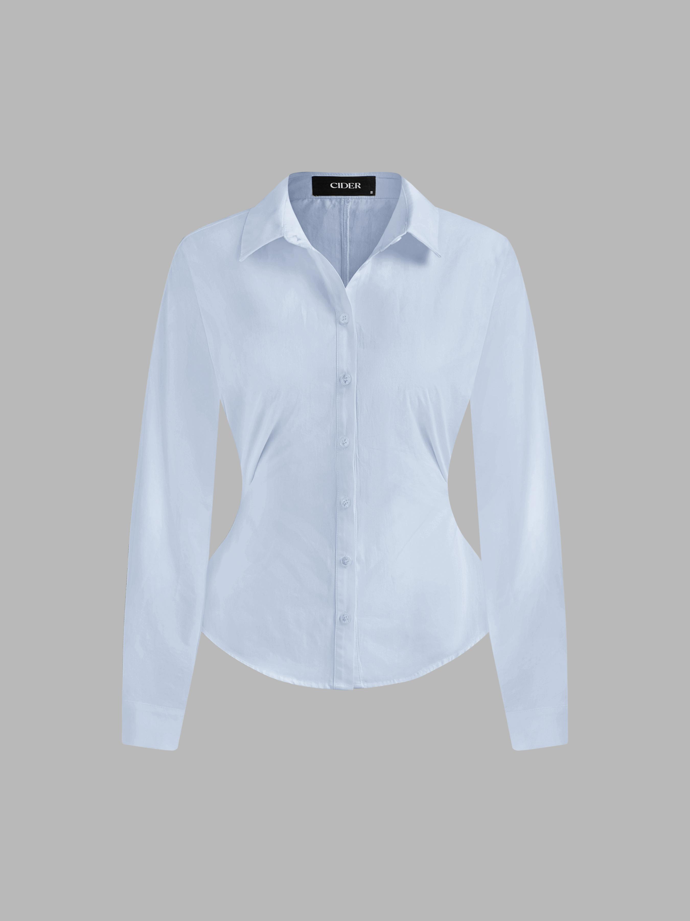 Collar Solid Button Long Sleeve Blouse by CIDER