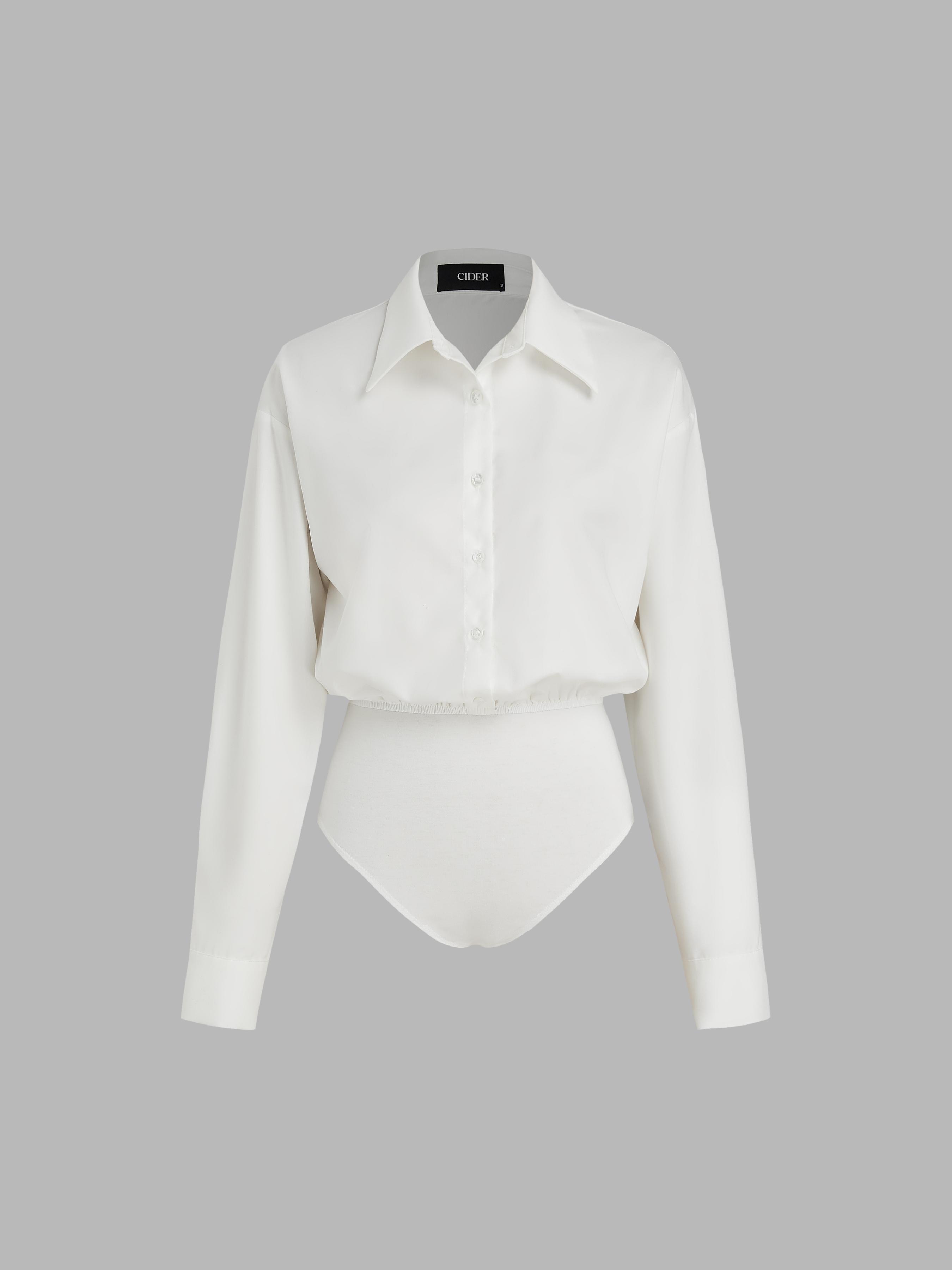 Collar Solid Button Long Sleeve Shirt Bodysuit by CIDER