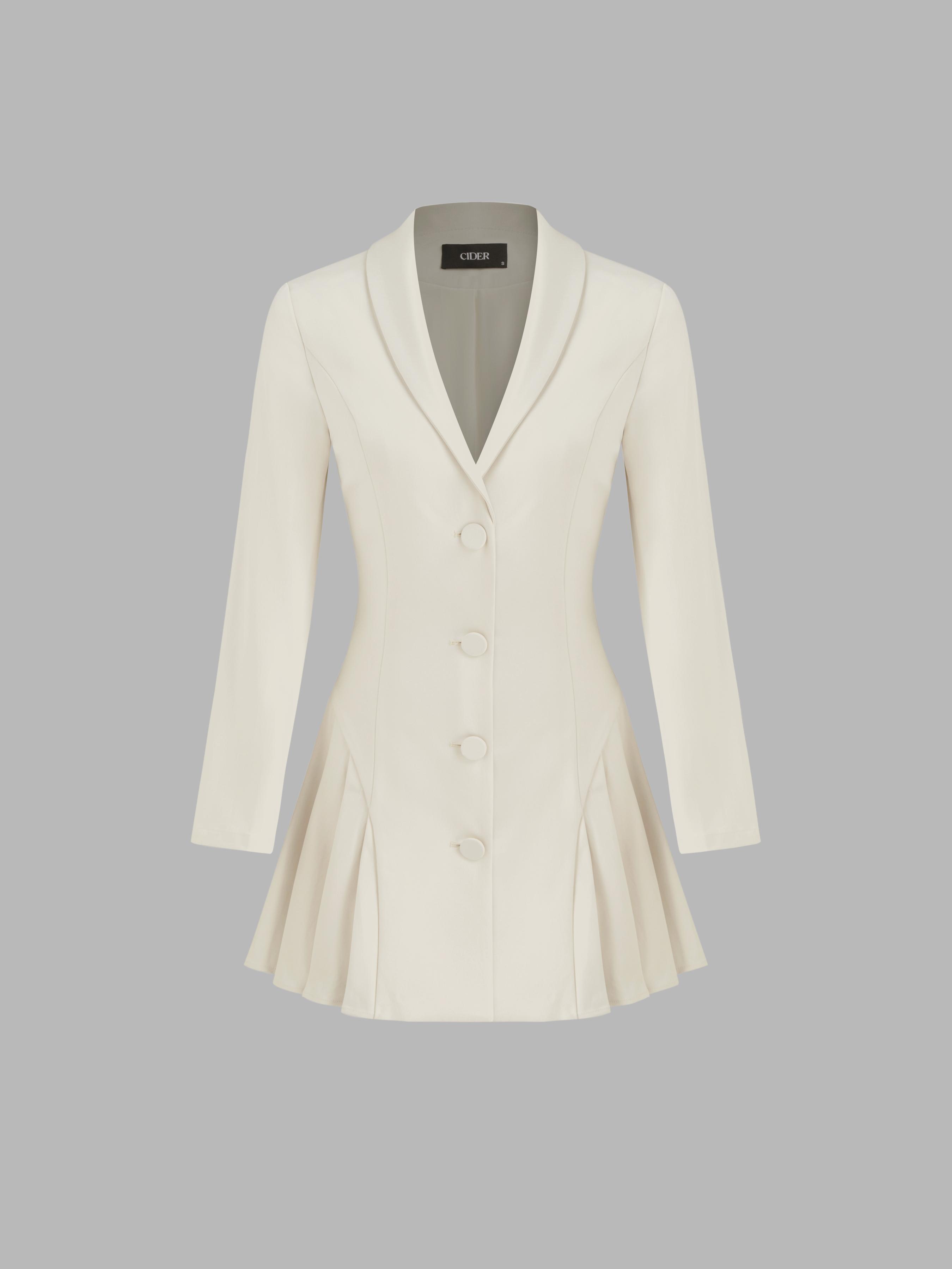 Collar Solid Button Pleated Mini Blazer Dress by CIDER