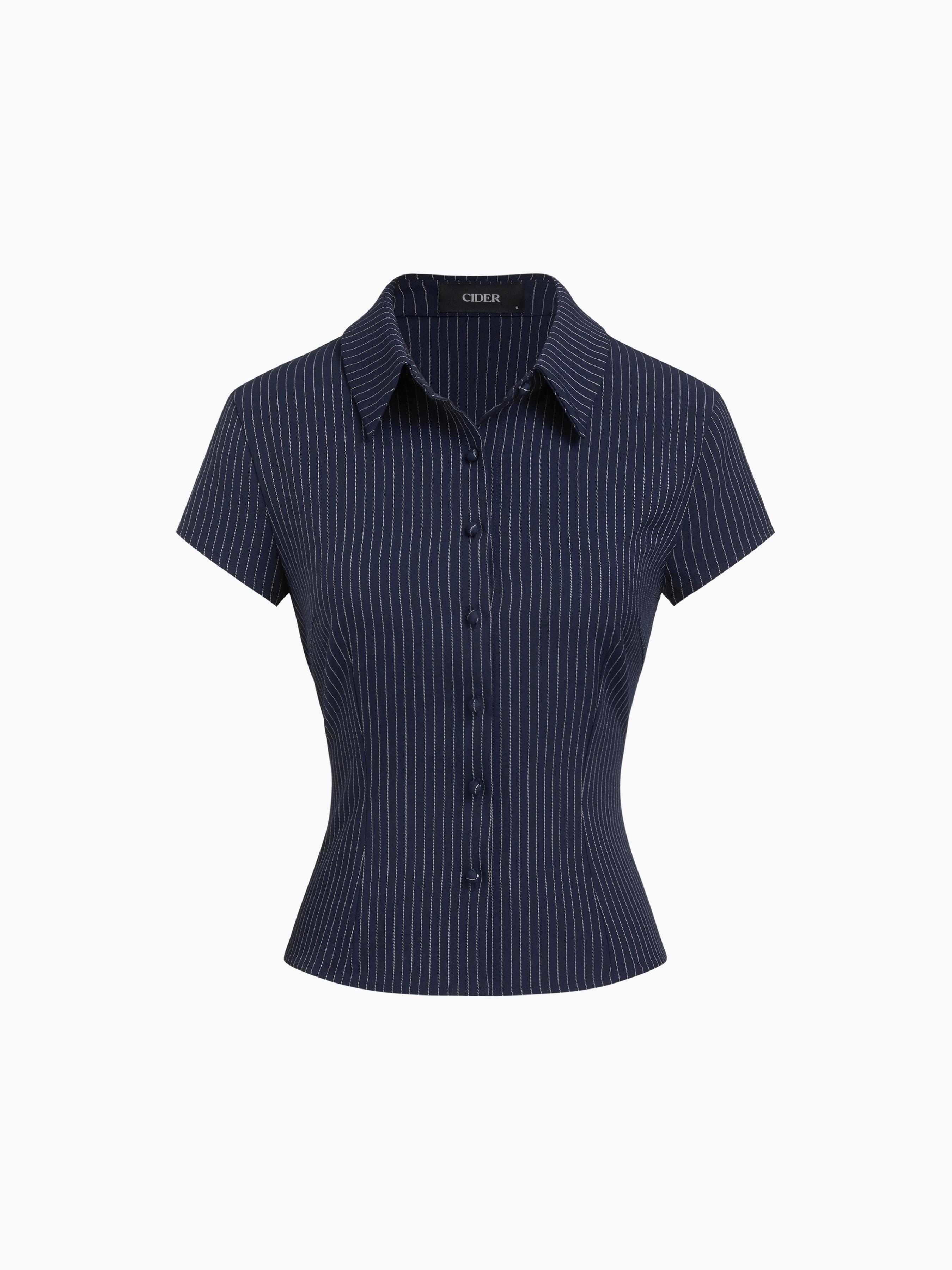 Collar Stripe Short Sleeve Shirt by CIDER