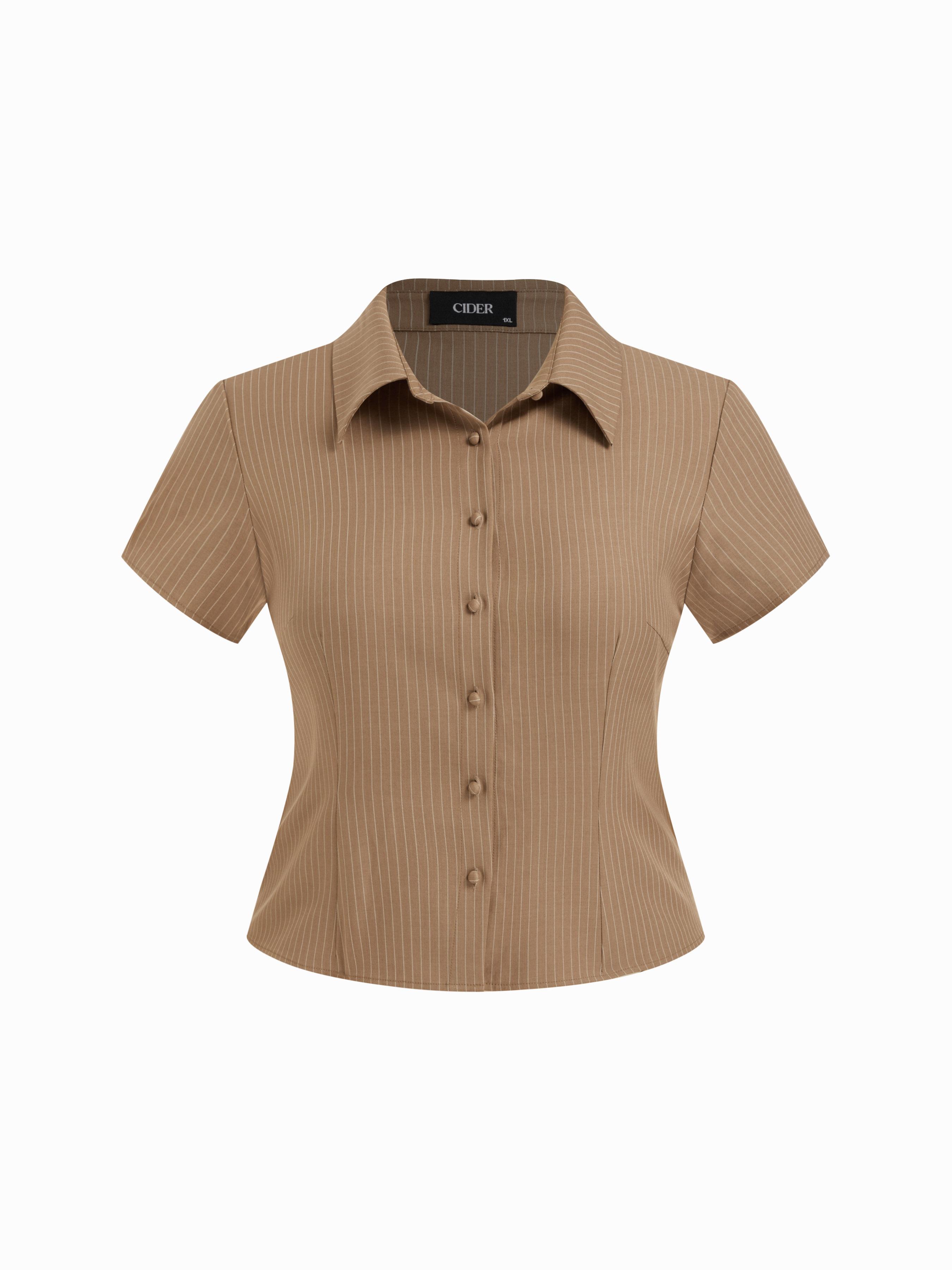 Collar Stripe Short Sleeve Shirt Curve & Plus by CIDER