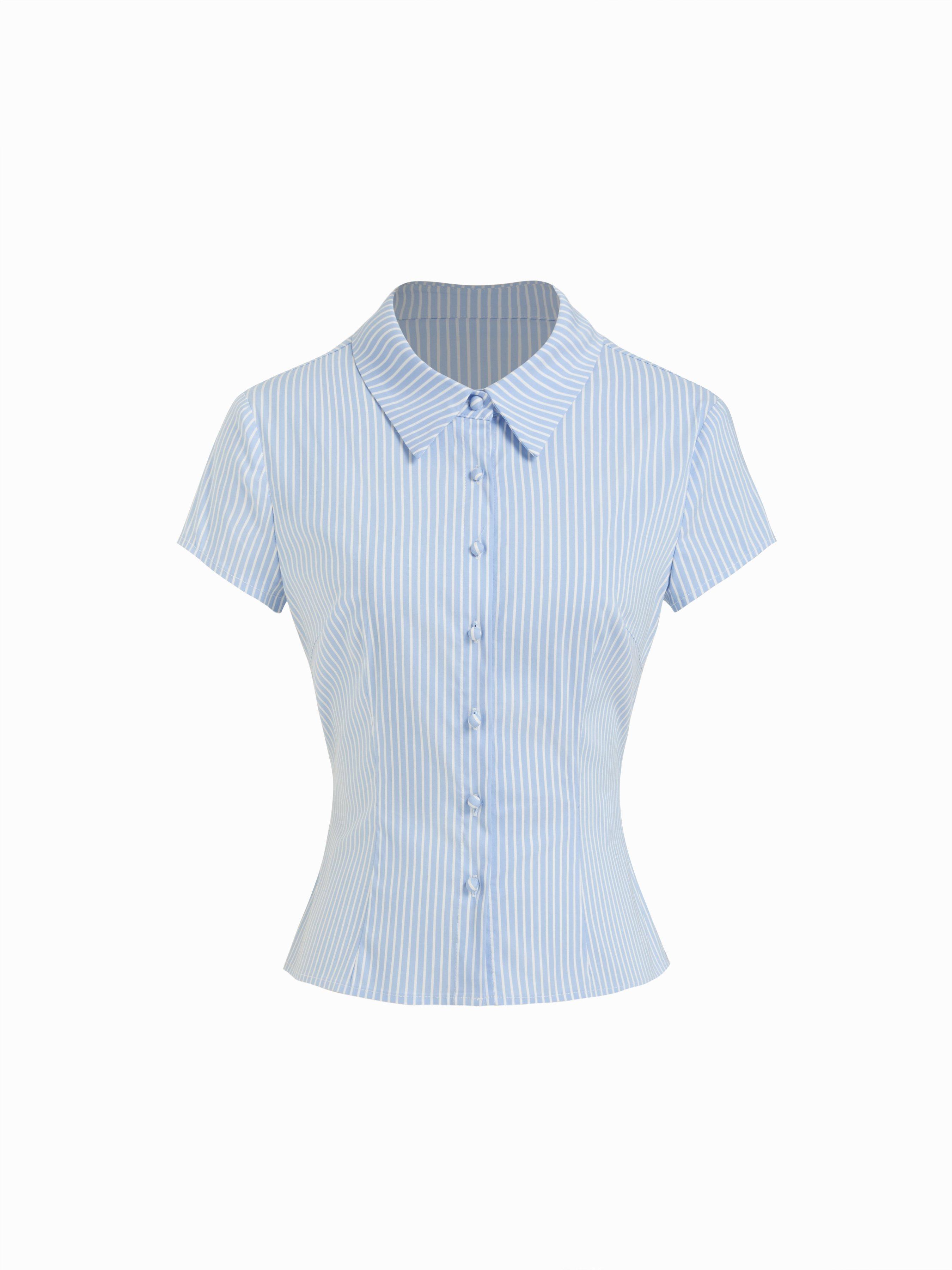 Collar Stripe Short Sleeve Shirt by CIDER