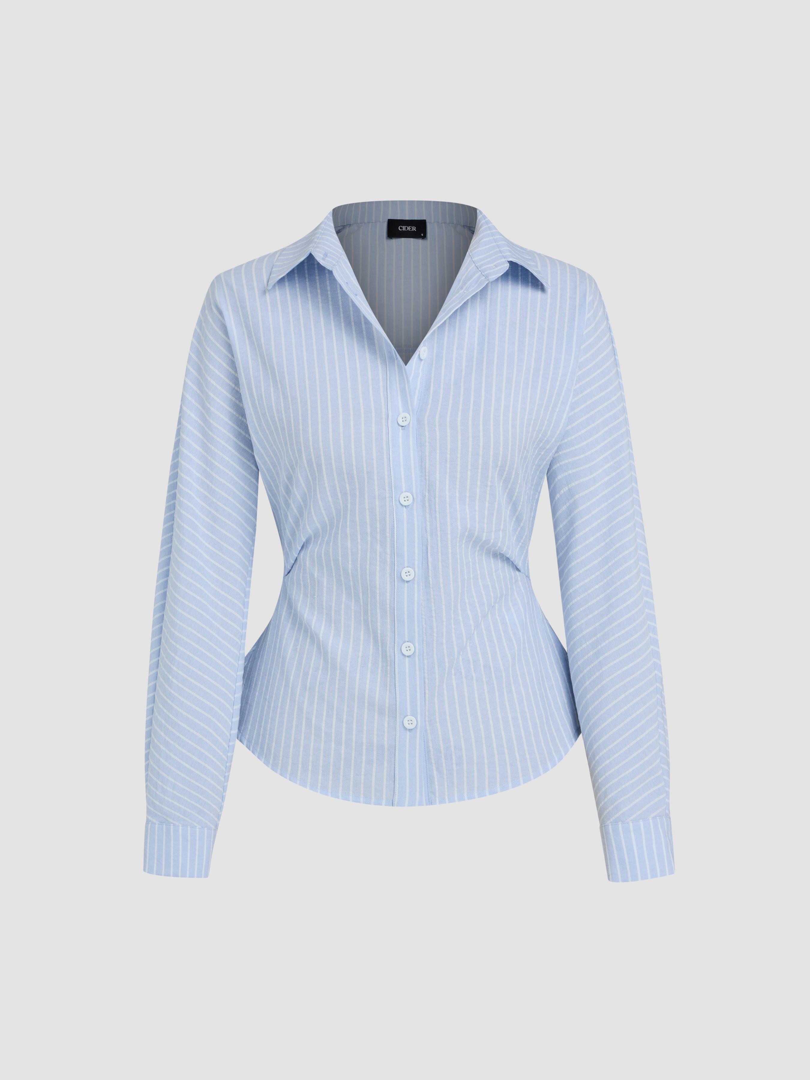 Collar Striped Long Sleeve Shirt by CIDER