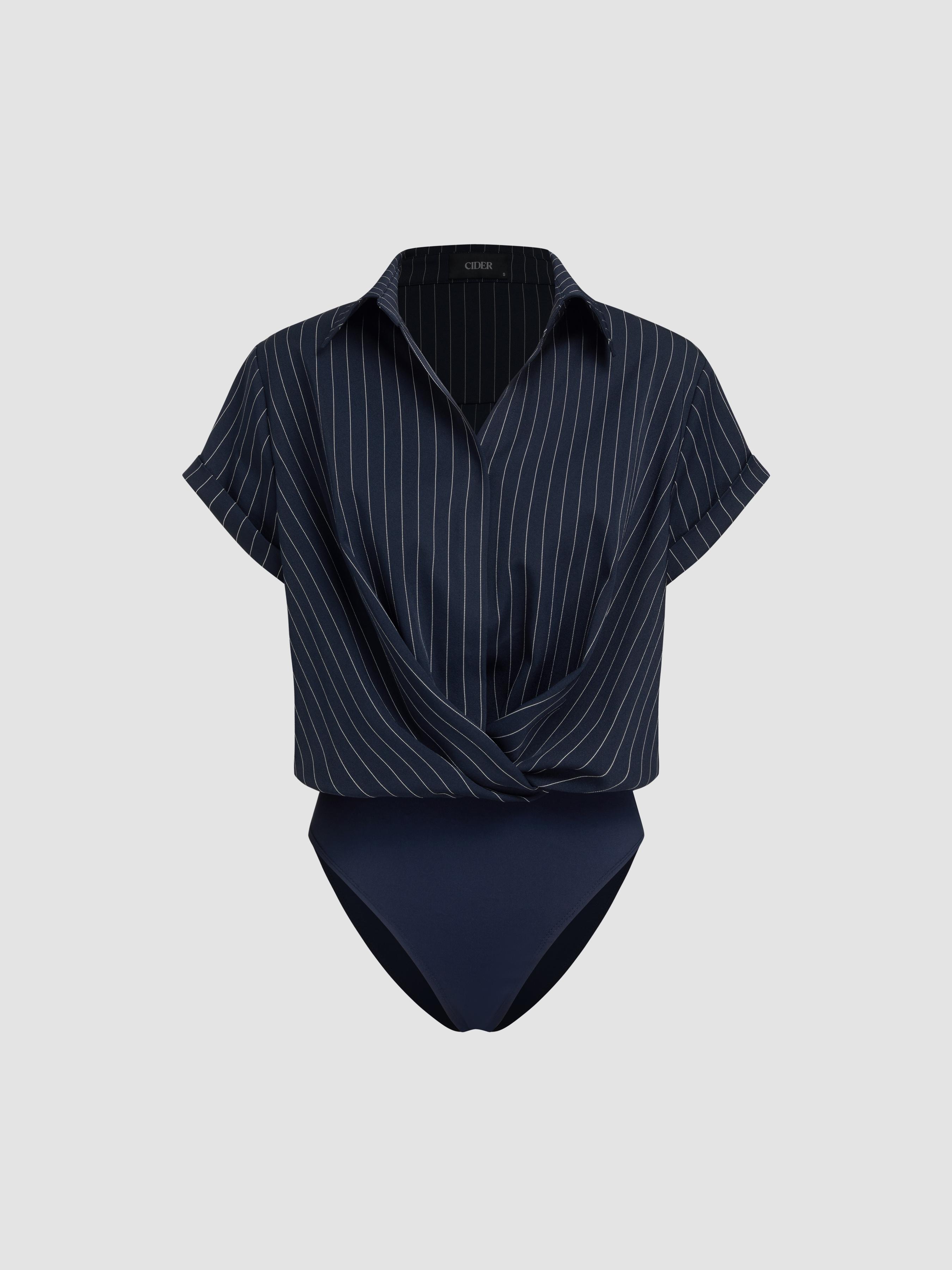 Collar Twist Oversized Shirt Bodysuit by CIDER
