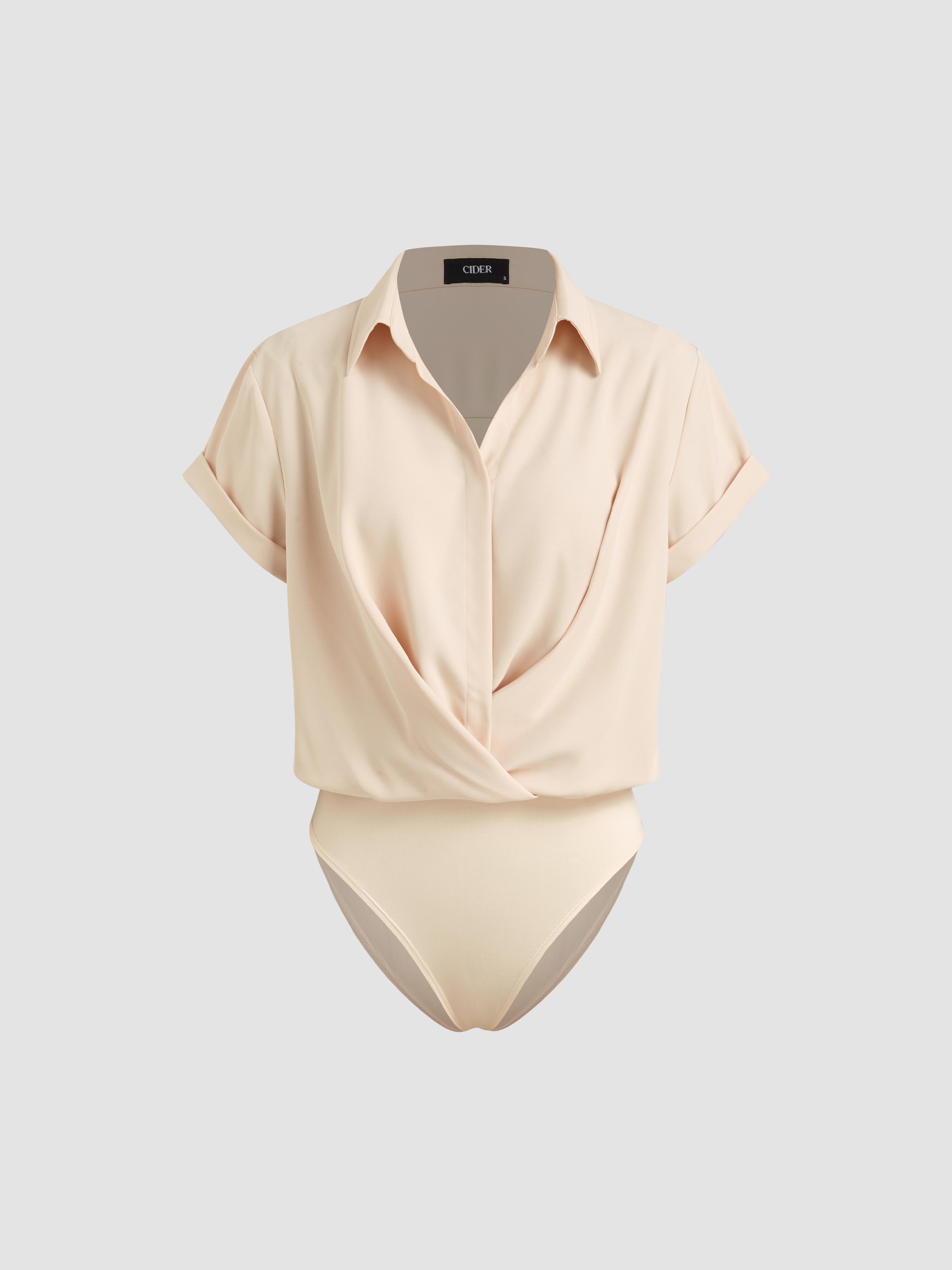 Collar Twist Oversized Shirt Bodysuit by CIDER