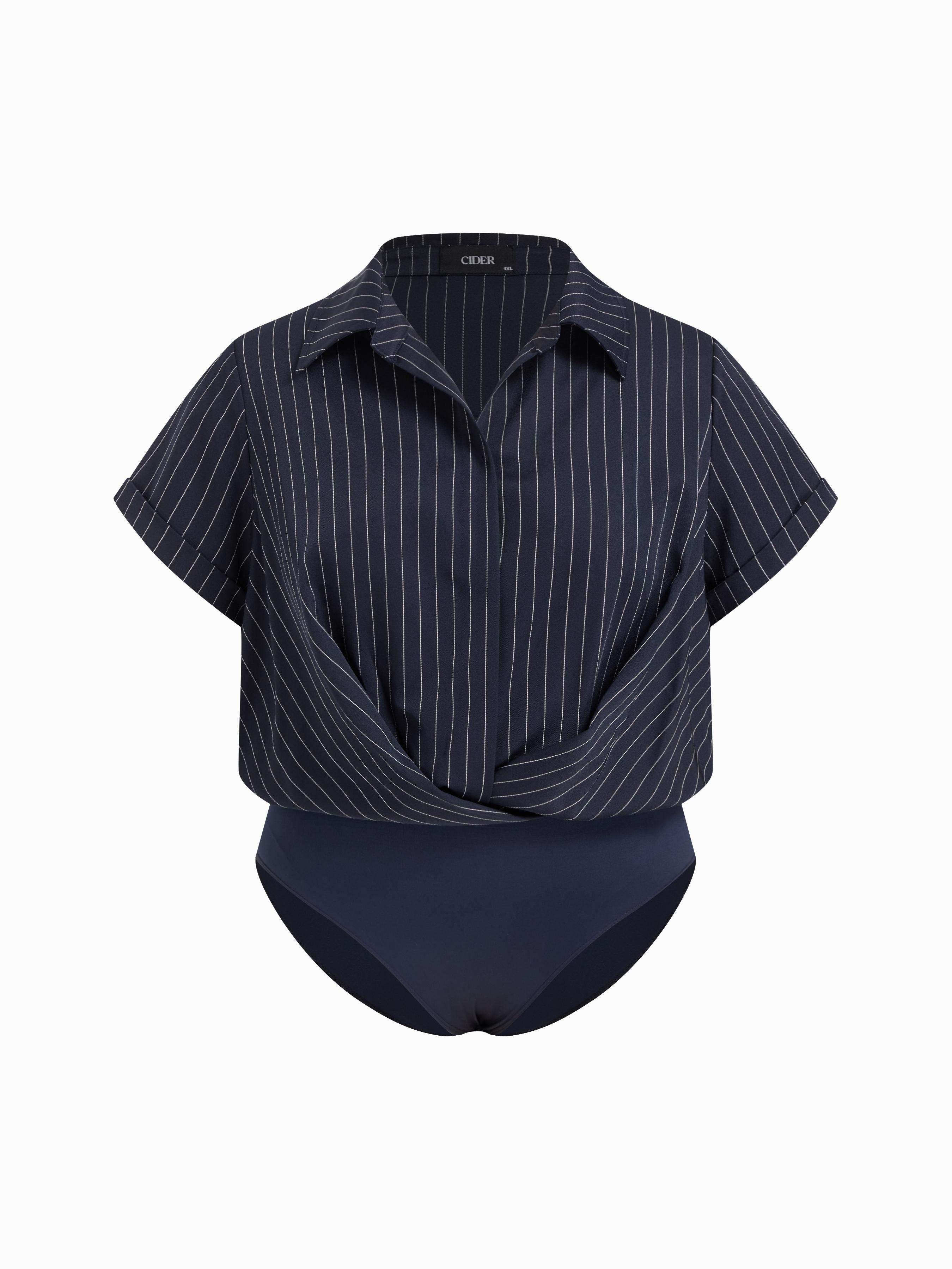 Collar Twist Oversized Shirt Bodysuit Curve & Plus by CIDER