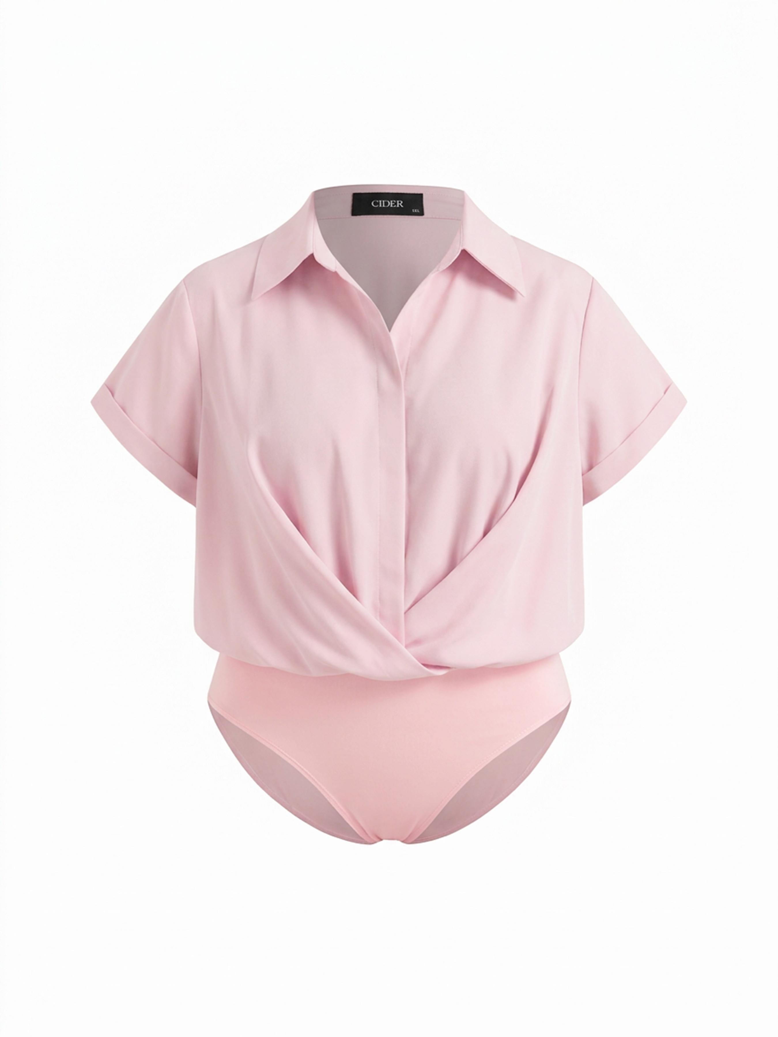 Collar Twist Oversized Shirt Bodysuit Curve & Plus by CIDER