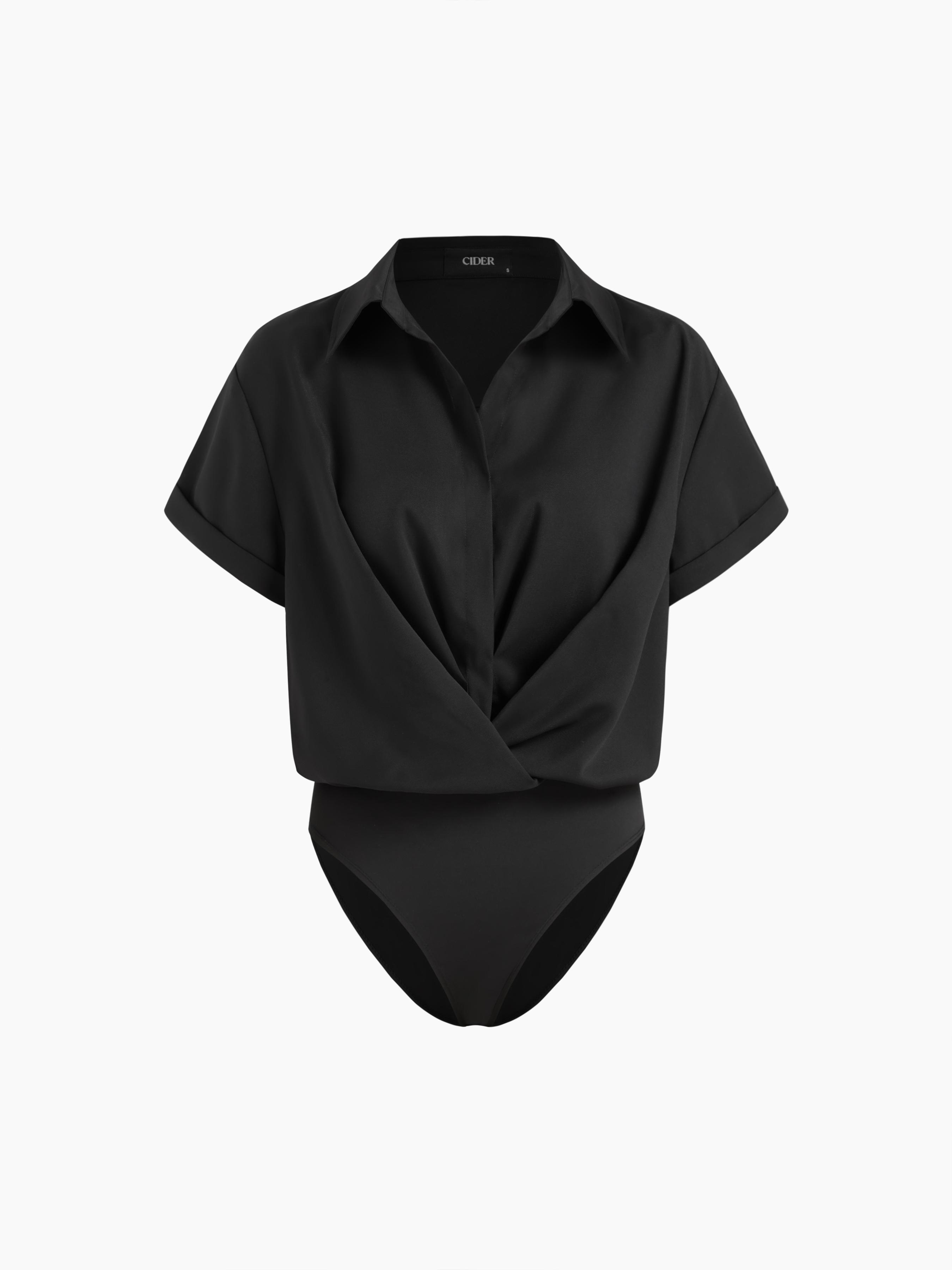 Collar Twist Oversized Shirt Bodysuit by CIDER