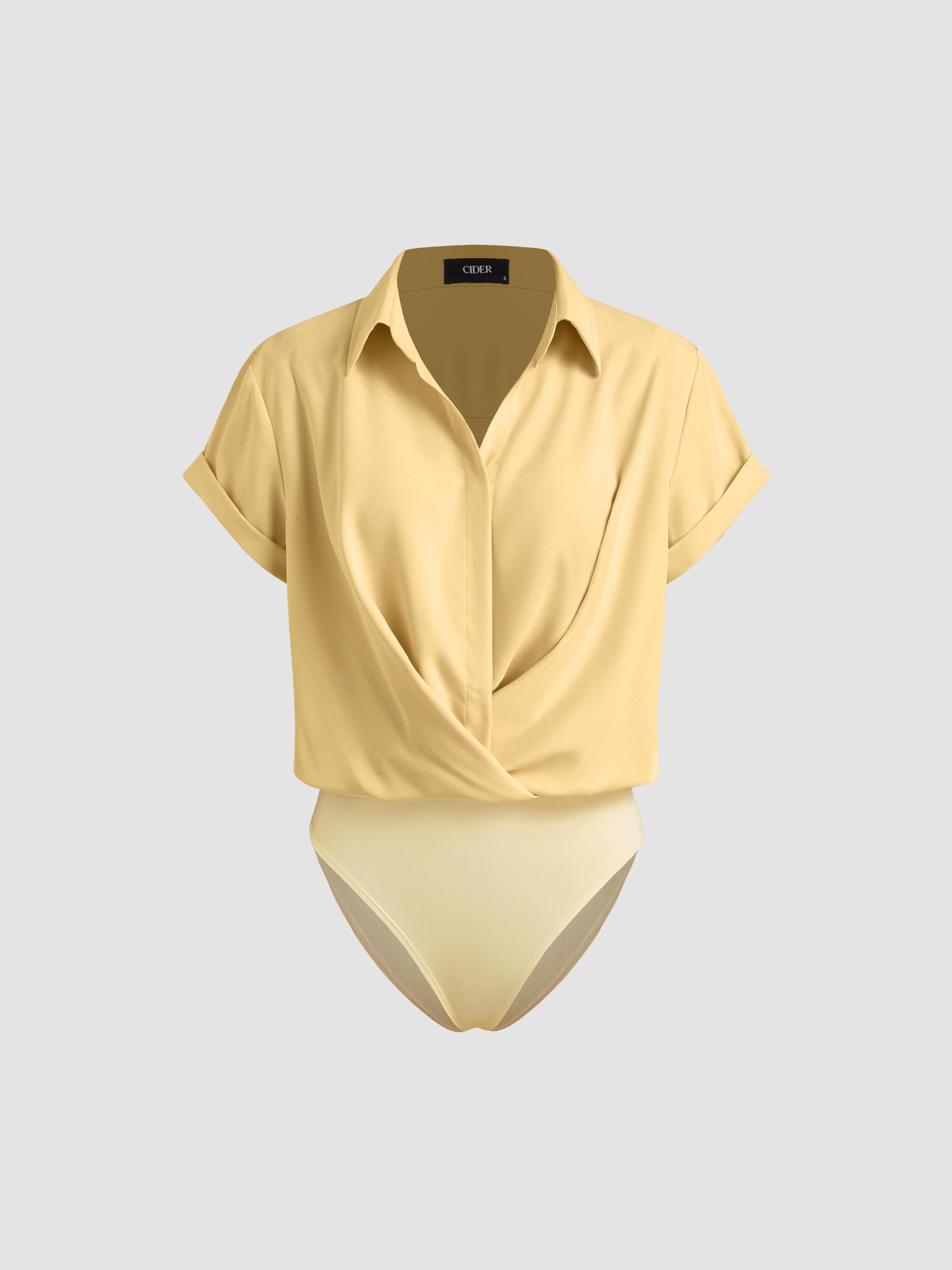 Collar Twist Oversized Shirt Bodysuit by CIDER