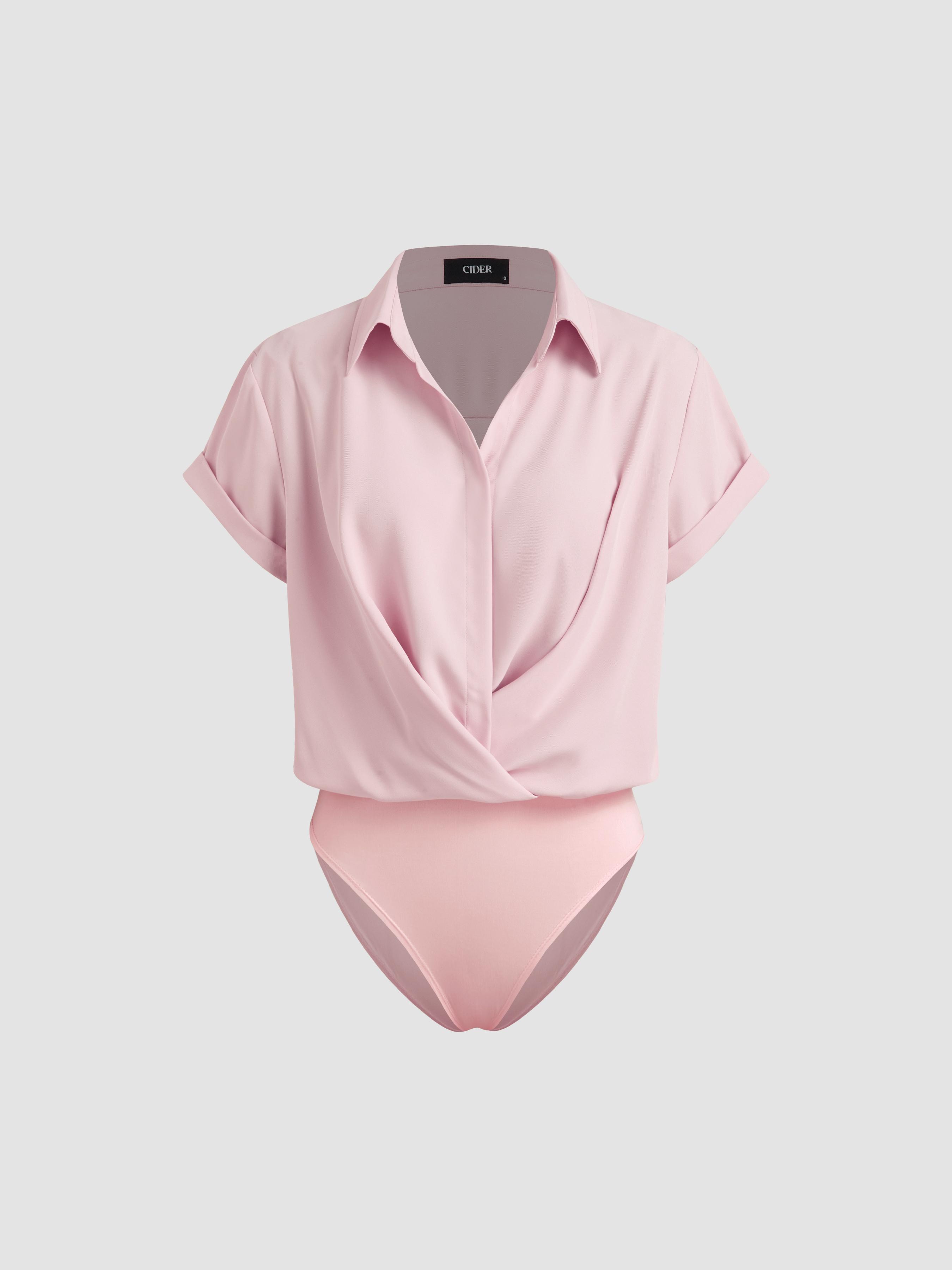 Collar Twist Oversized Shirt Bodysuit by CIDER