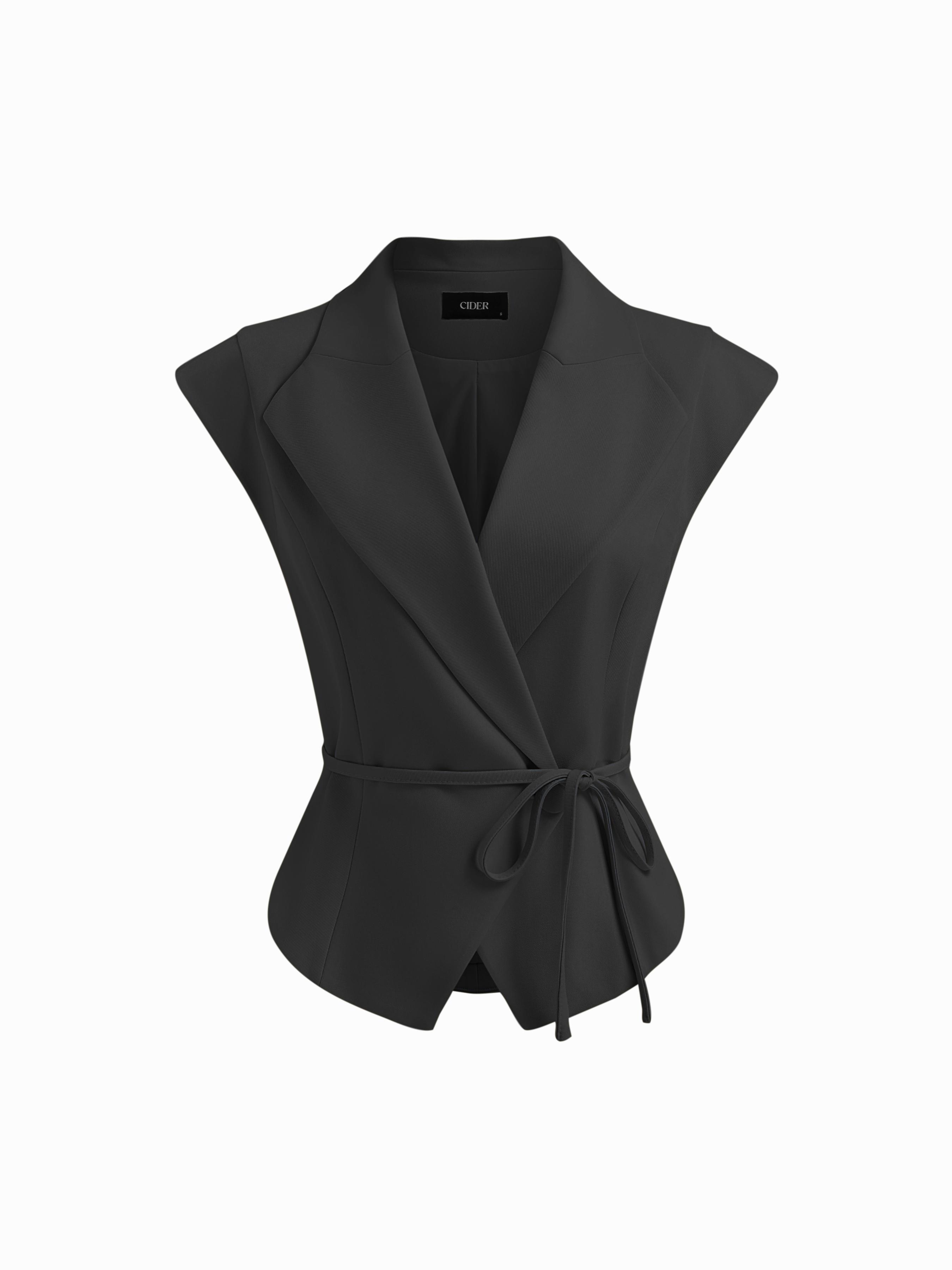 Collar V-neck Knotted Blazer Vest by CIDER