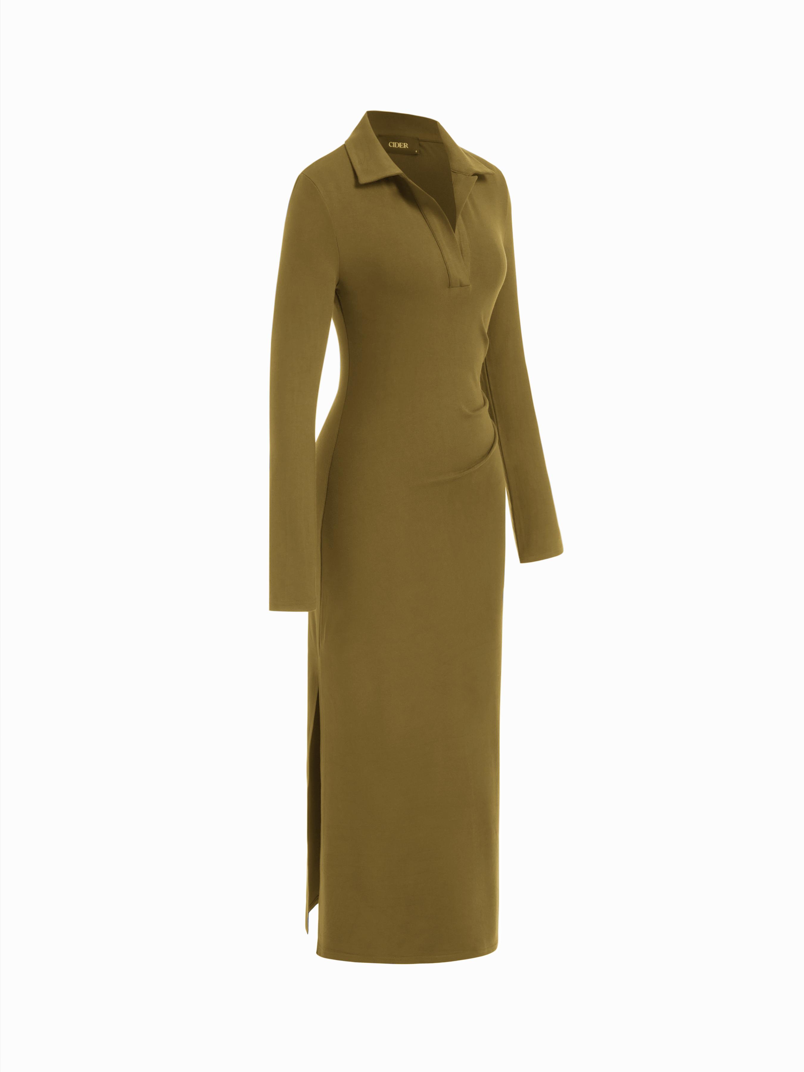 Collar V-neck Ruched Maxi Dress by CIDER