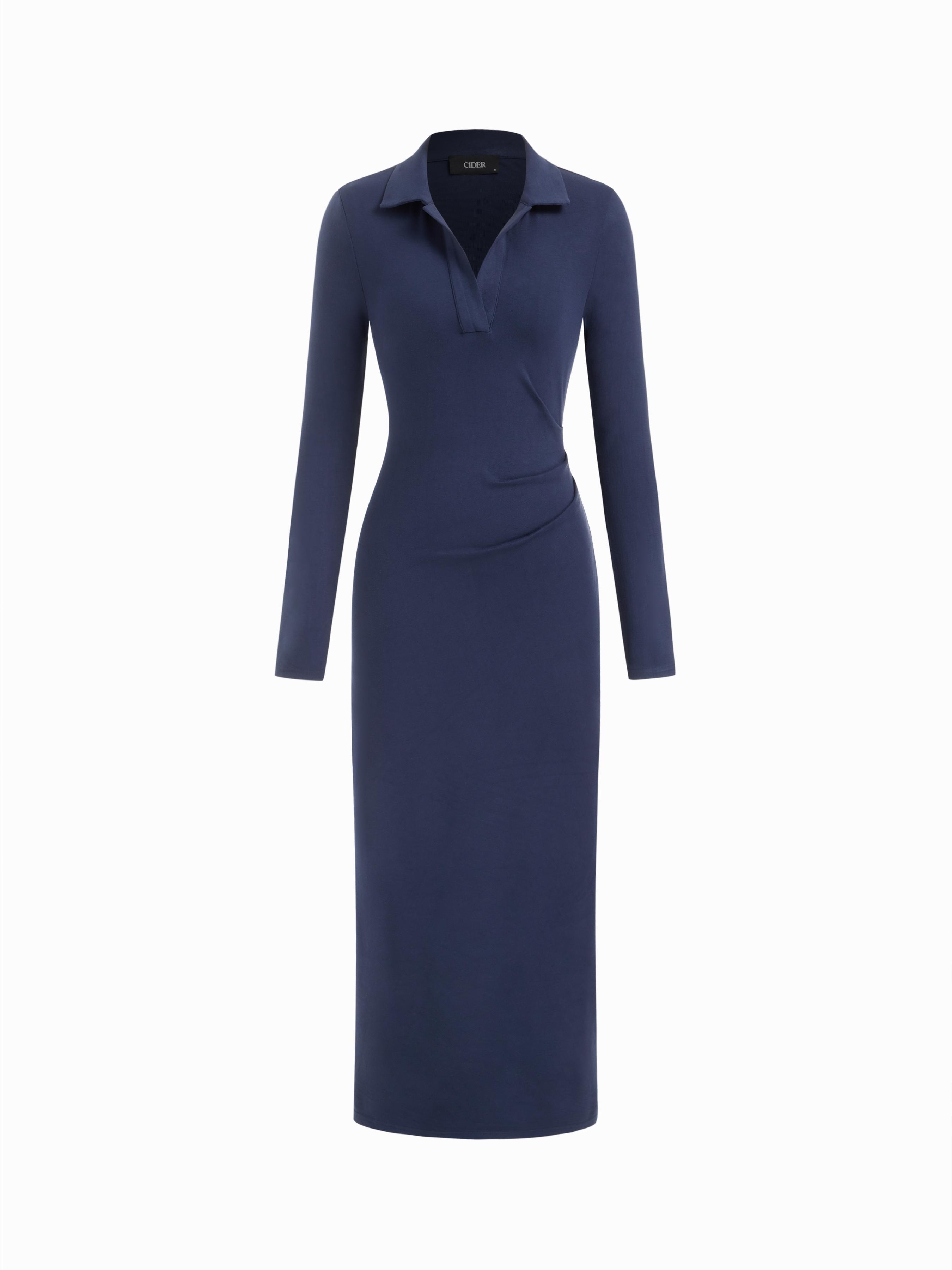 Collar V-neck Ruched Maxi Dress by CIDER