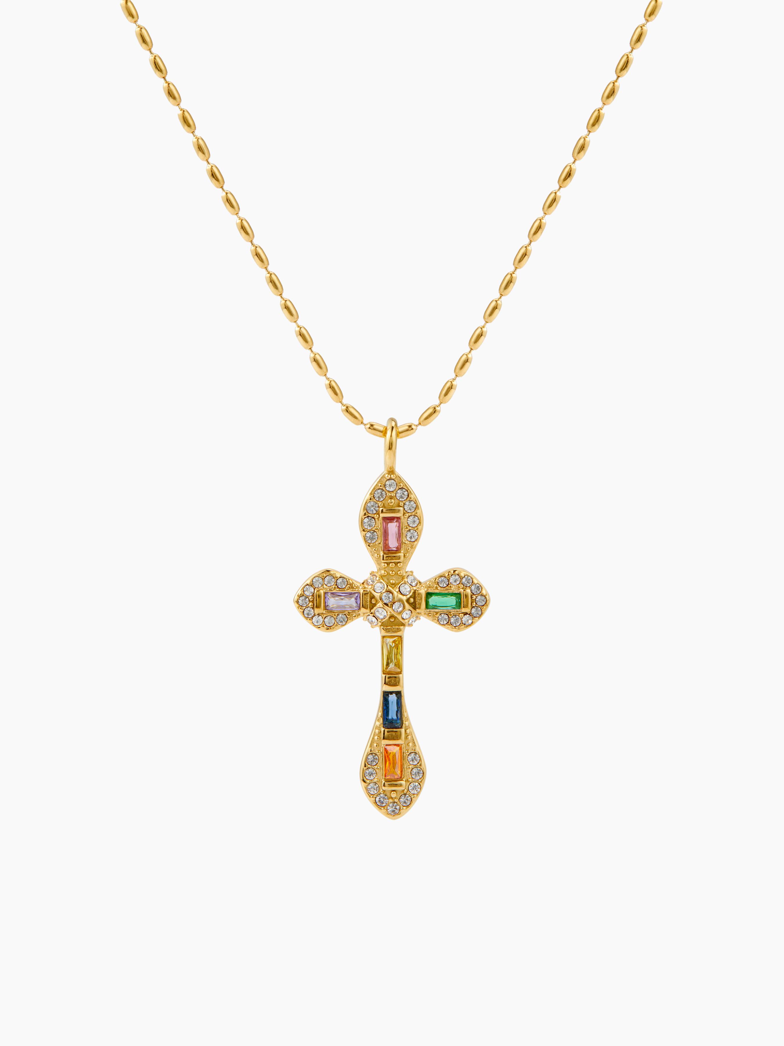 Collar de acero inoxidable plateado en oro de 18K con pendiente cruzada decorada con circones y piedras imitación diamante by CIDER