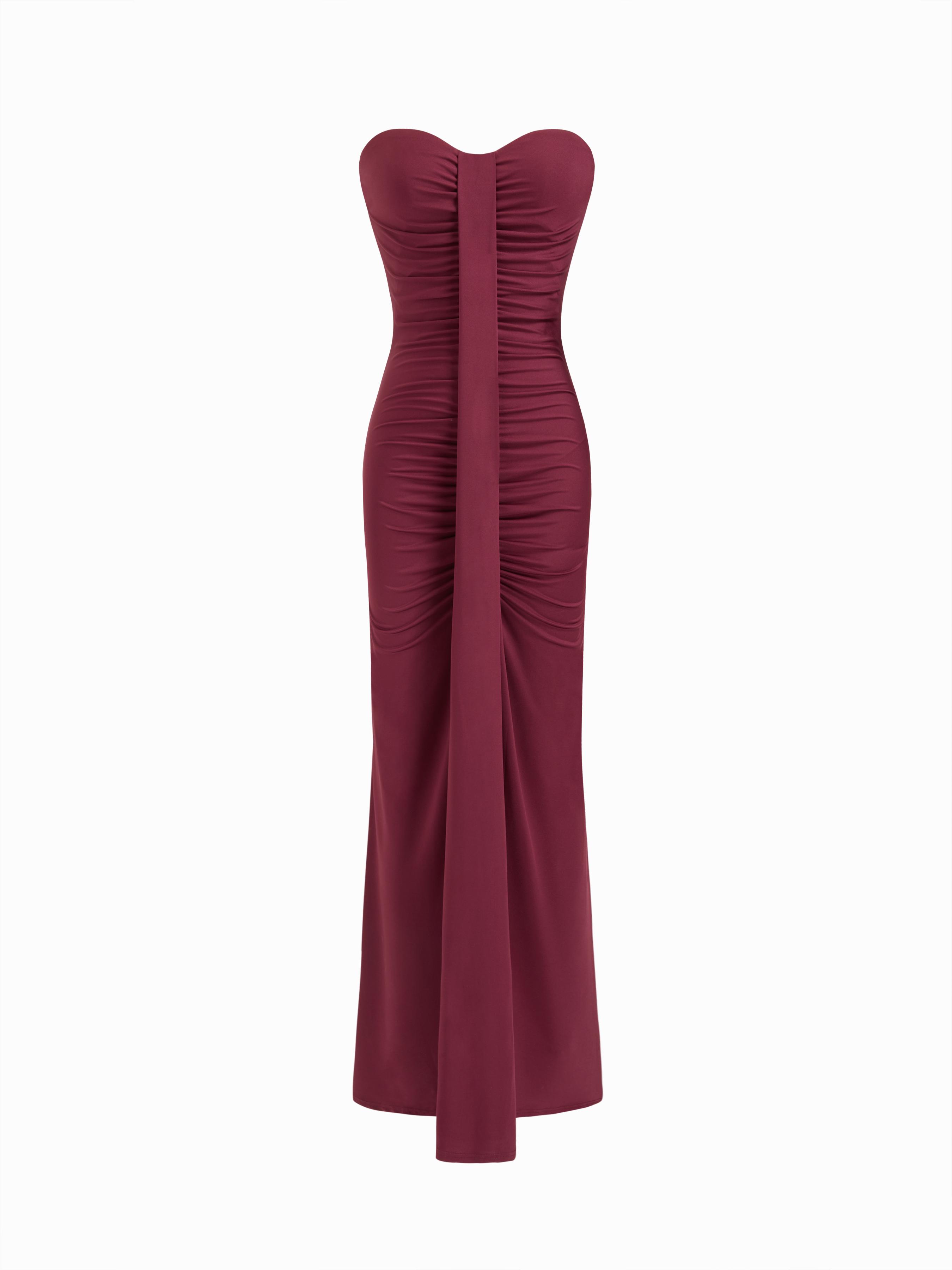 Collarless Ruched Zipper Mermaid Maxi Bardot Dress by CIDER