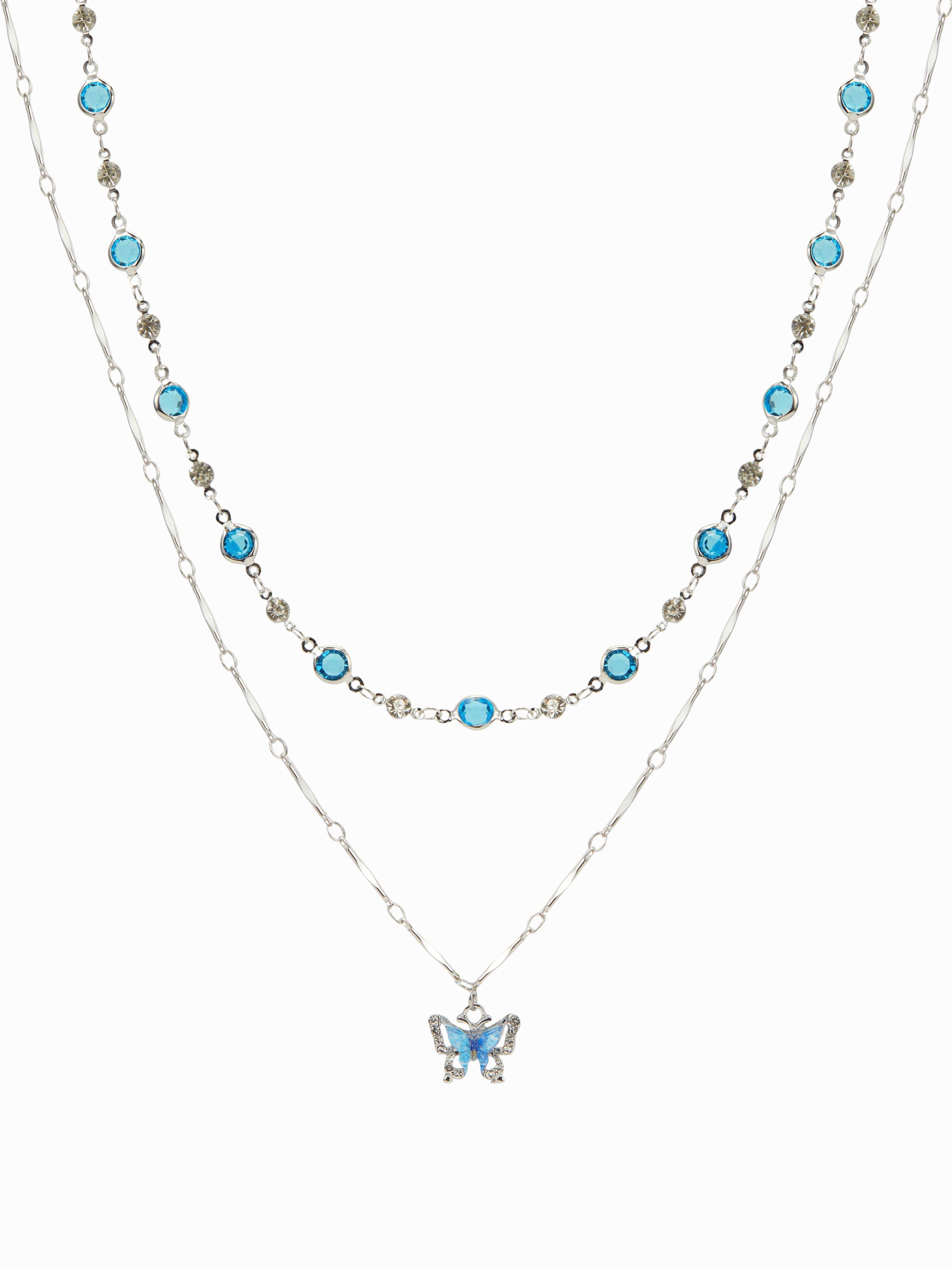 Collier superposé pendentif papillon et pierre précieuse by CIDER