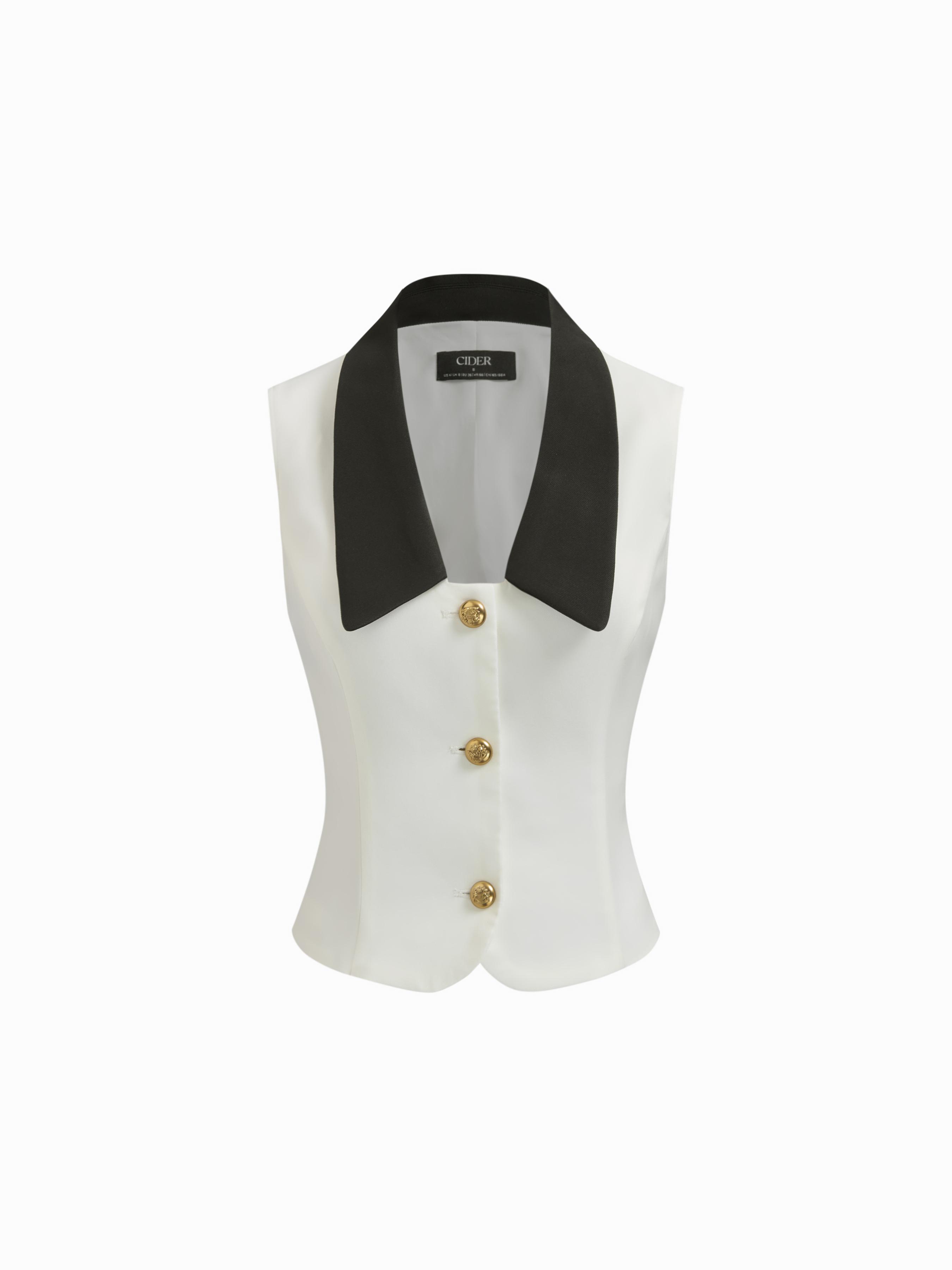 Colorblock Collar Metal Button Crop Blouse by CIDER