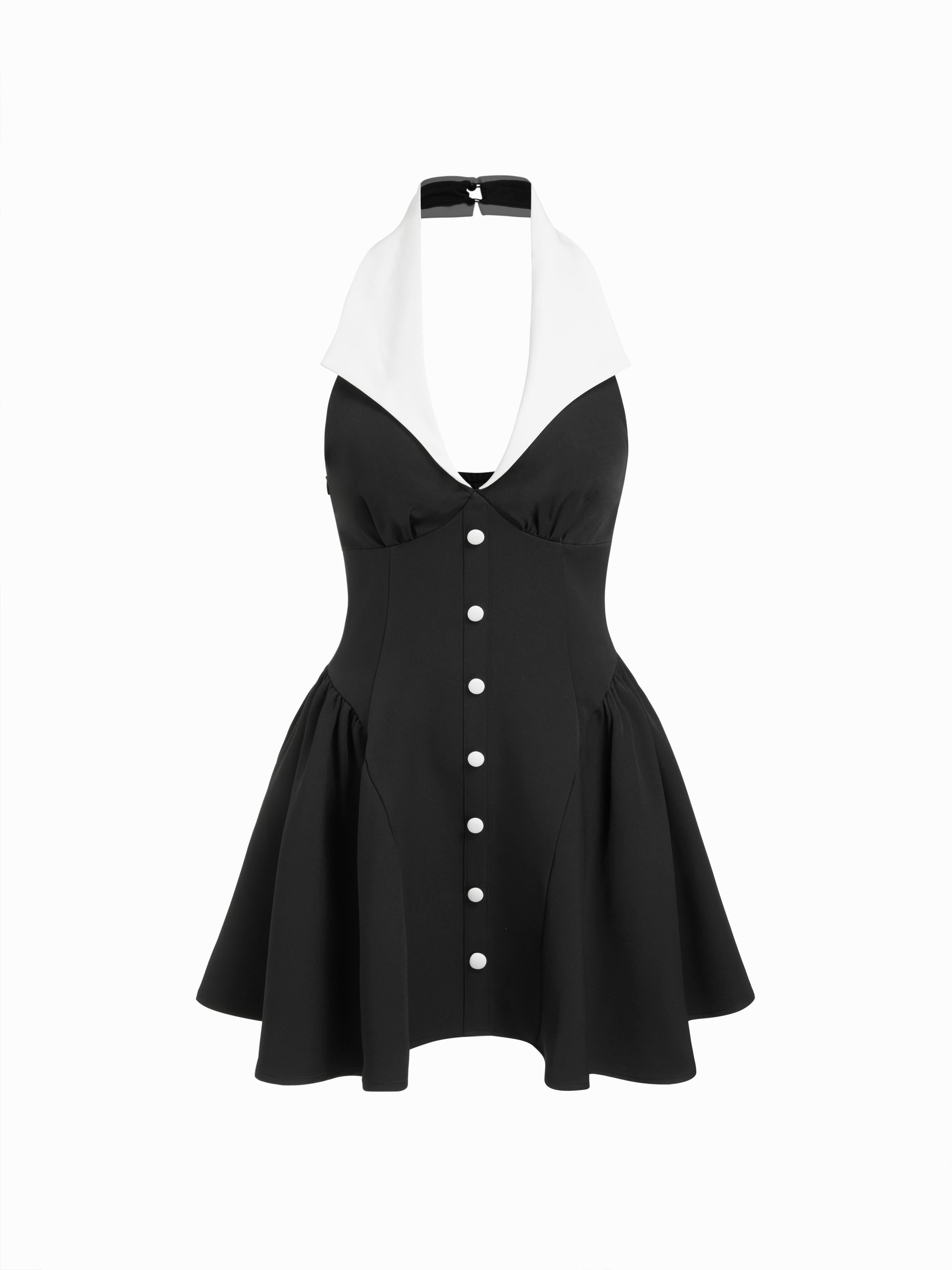 Colorblock Halter Neckline Flared Mini Dress by CIDER