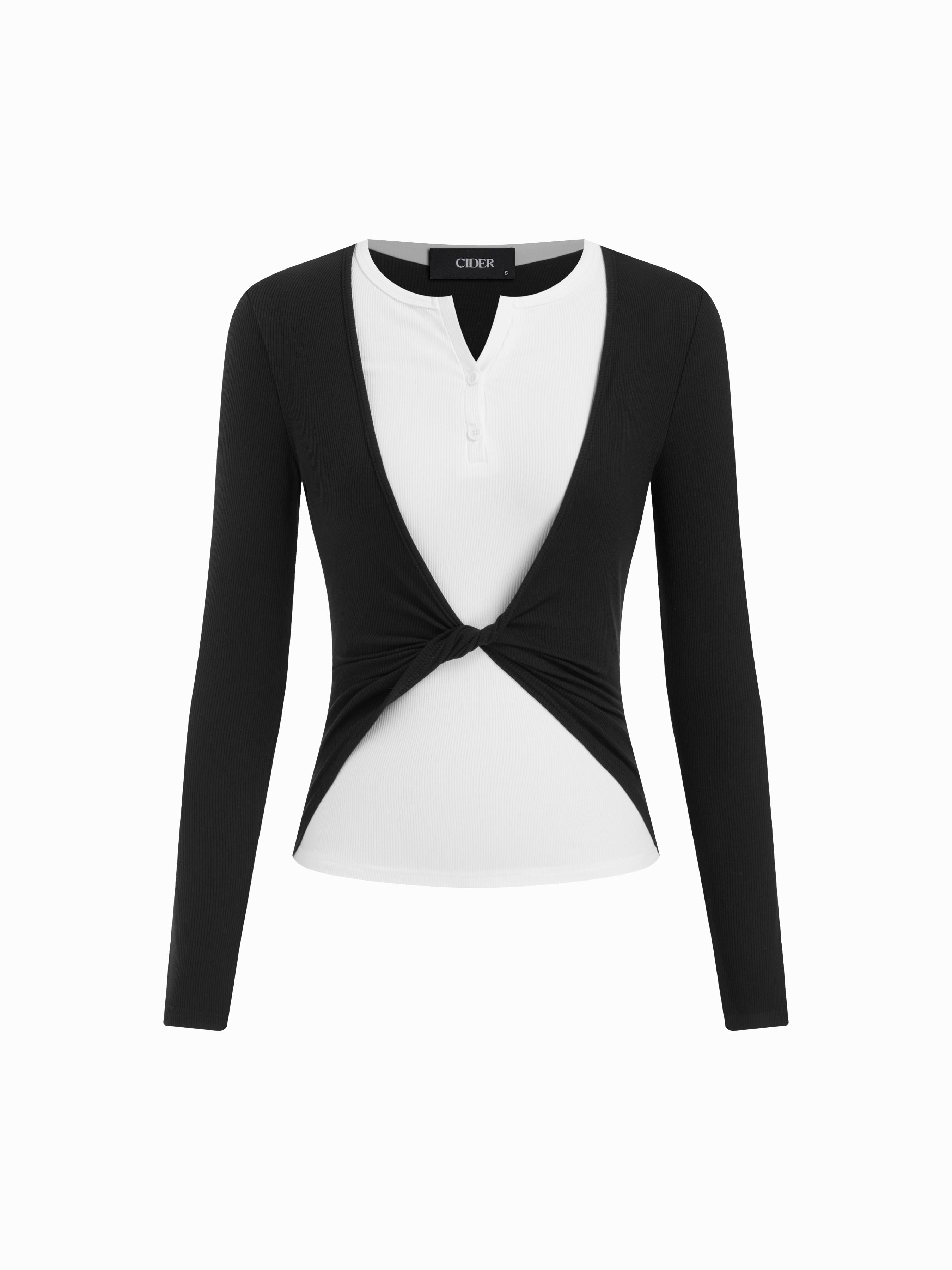 Colorblock Twisted Long Sleeve Top by CIDER