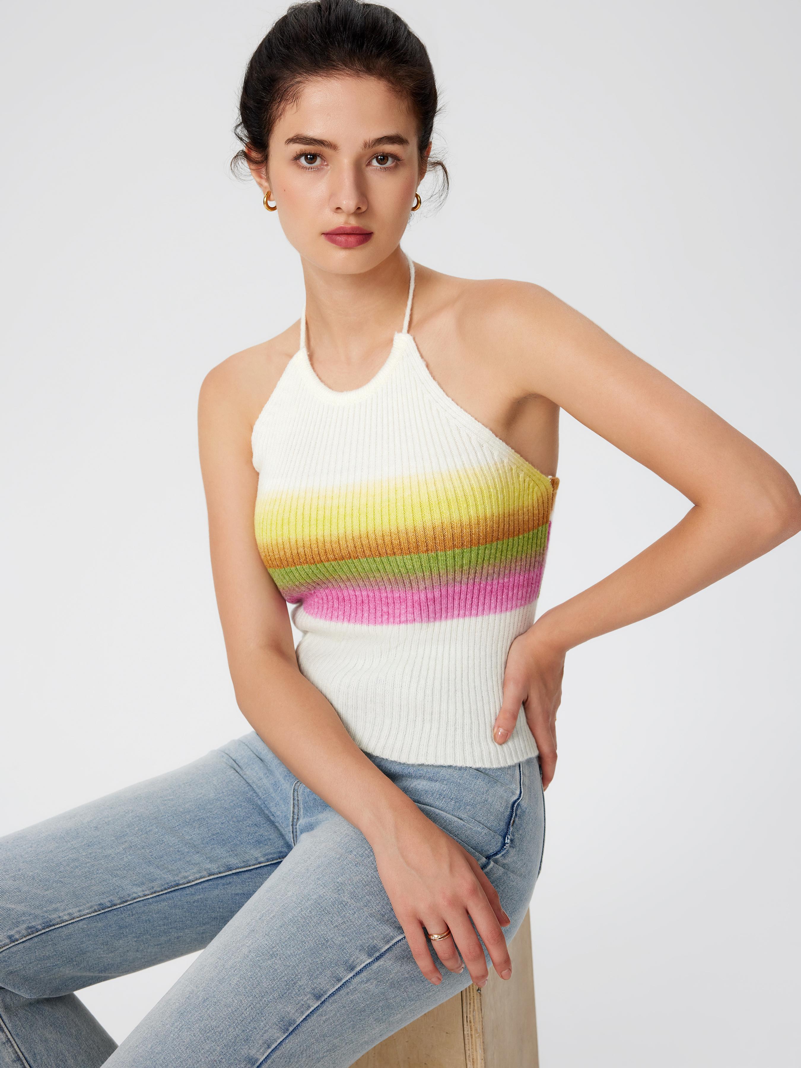 Colorful Knit Halter Crop Cami Top by CIDER